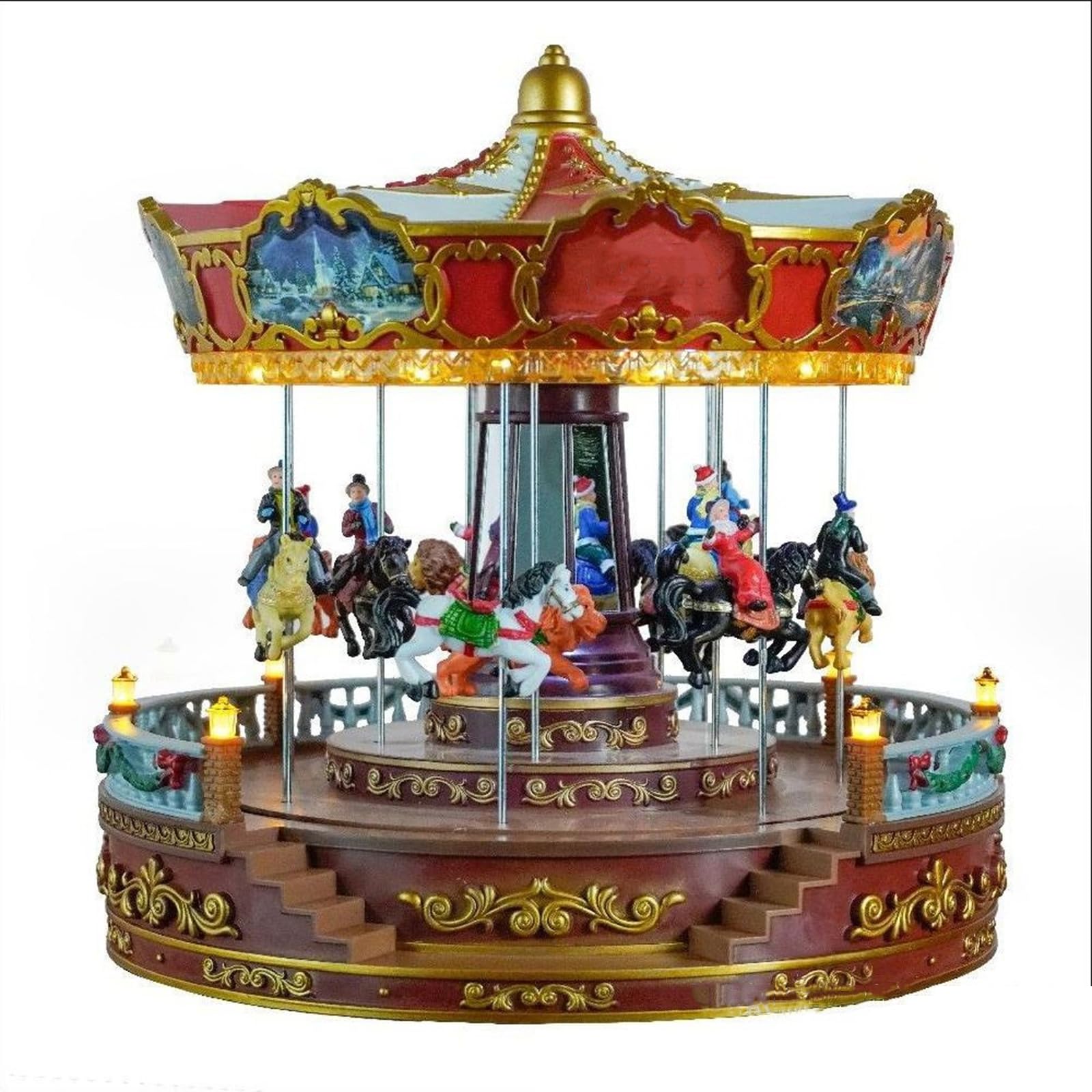 Carrousel de Noël de 14 pouces avec scène réaliste animée et finitions de haute qualité