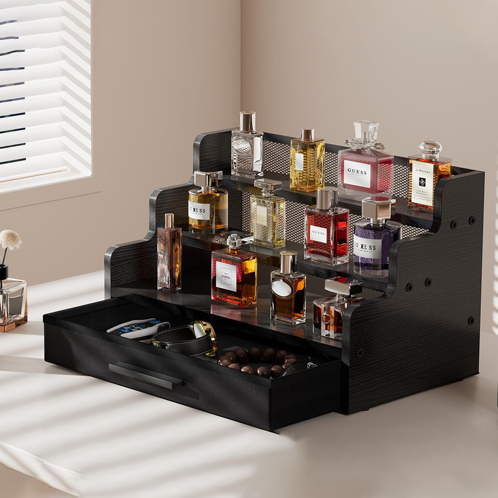 Amazon.com: Yuzehuaza Cologne Organizer for Men, 3 Tier Black