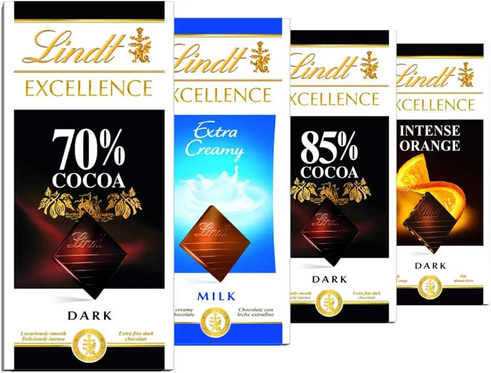 4 Barras Chocolate Suiço, Lindt Excellence Cacau Nobre, 4x100g