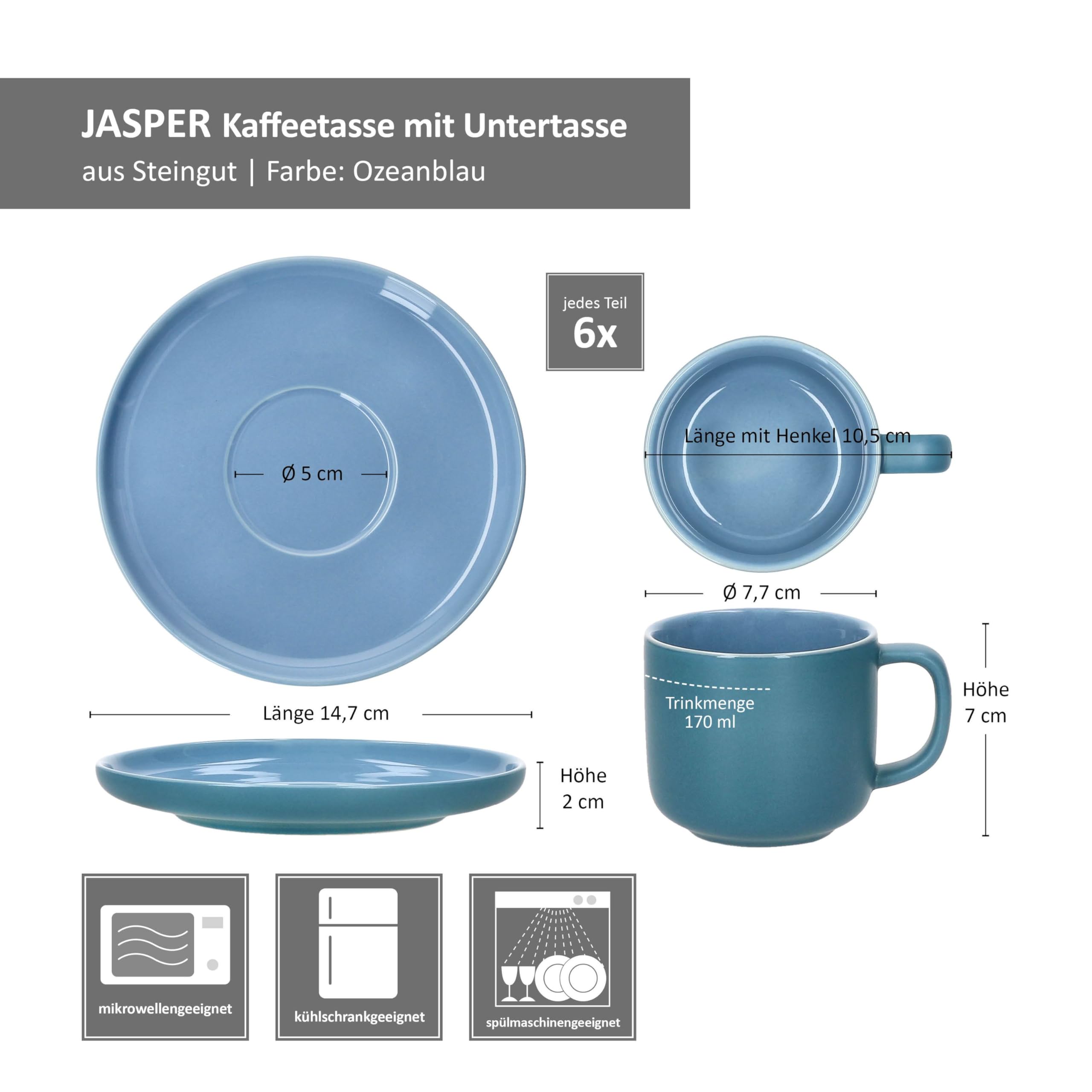 Lot De 6 Tasses à Expresso Avec Soucoupes Ritzenhoff & Breker - Bleu Océan, Faïence, 70 Ml, Lave-vaisselle - 5
