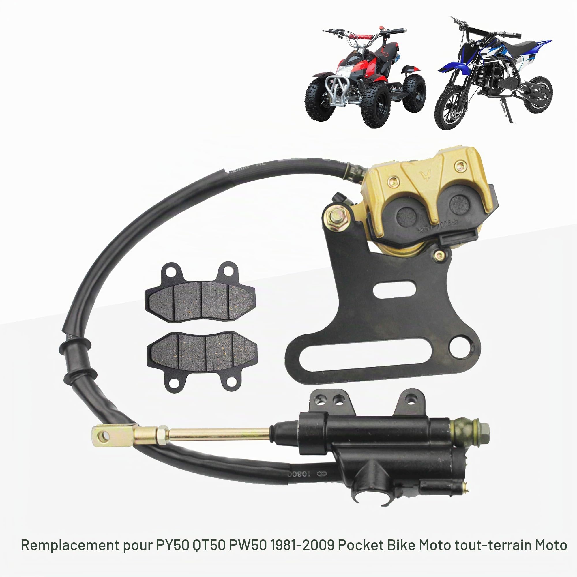 GOOFIT Ensemble De Maître-Cylindre De Frein d'Étrier Hydraulique Arrière Avec Plaquettes De Frein Remplacement pour 70cc 110cc 125cc 150cc Atv Quad