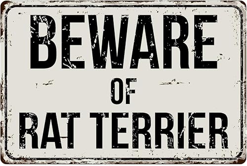 477VS Cartel de metal retro de aluminio con texto "Beware of Rat Terrier", 7.9 x 11.8 in