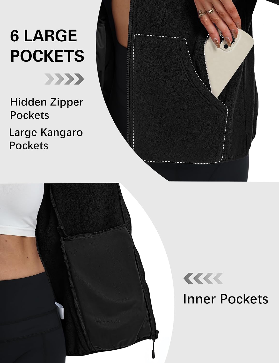 LOMON Fleece Jacket Women with 6 Pockets Lightweight Full Zip Coat