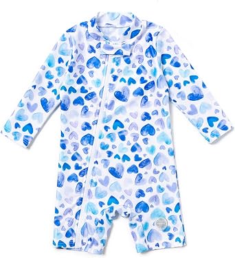 BONVERANO Baby Girl Recycled Sustainable Swimwear One Piece UPF 50+ Full Zip Long Sleeve Sunsuit