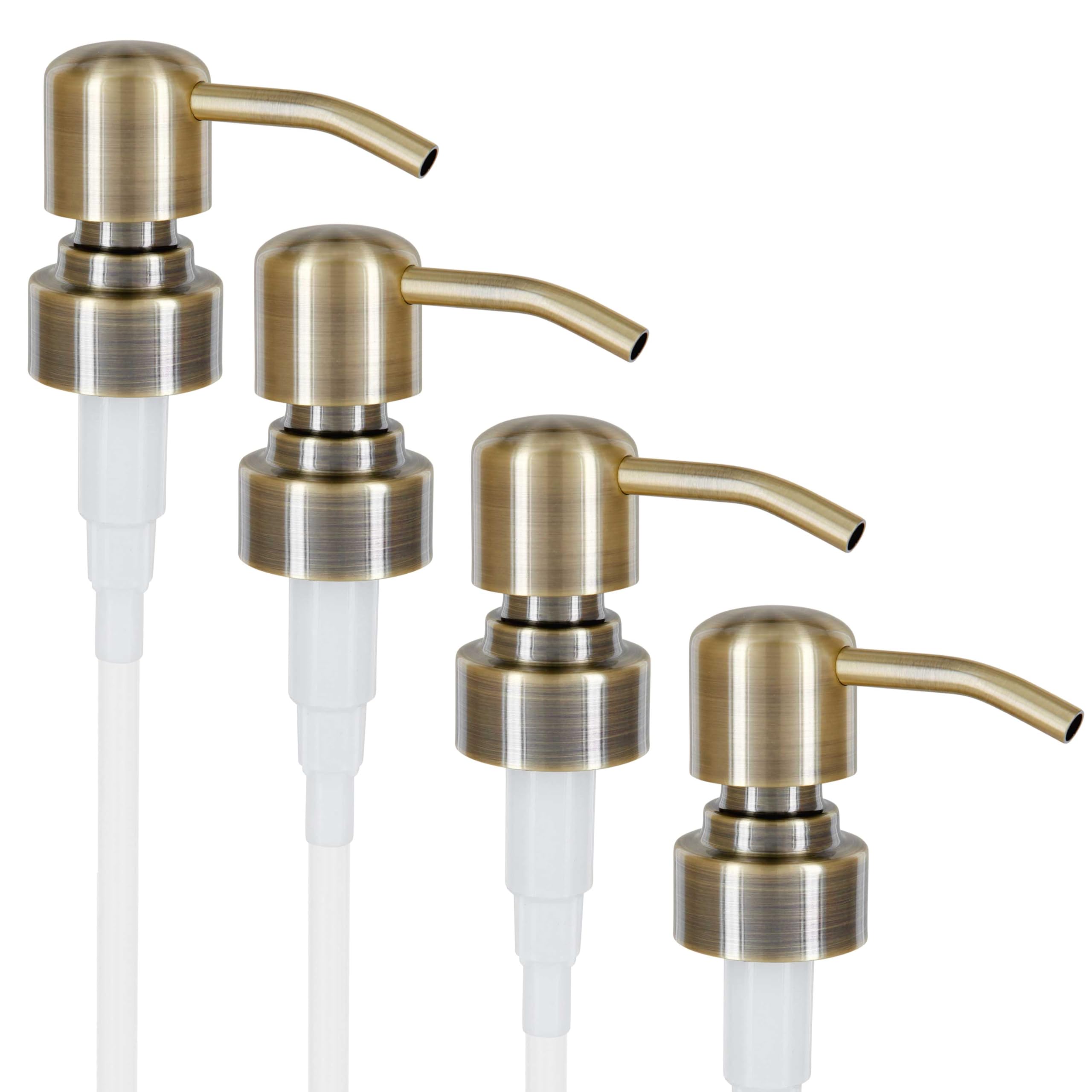 ALTGLAS 4 Pcs Soap Dispenser Pump Head 'Zagreb' - Spare Replacement for Standard Neck Size - 26-28 mm Thread From Stainless Steel (Vintage Brass)