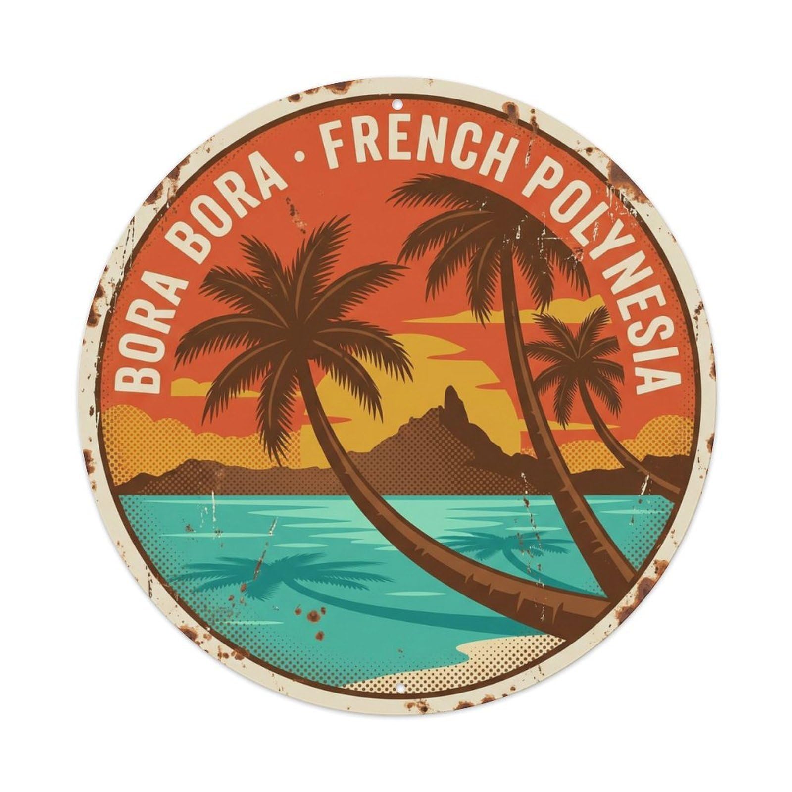 Olyhtr 8X8inch Classic Style Coconut Borabora Lagoon Sunset Retro Polynesian Metal Tin Sign