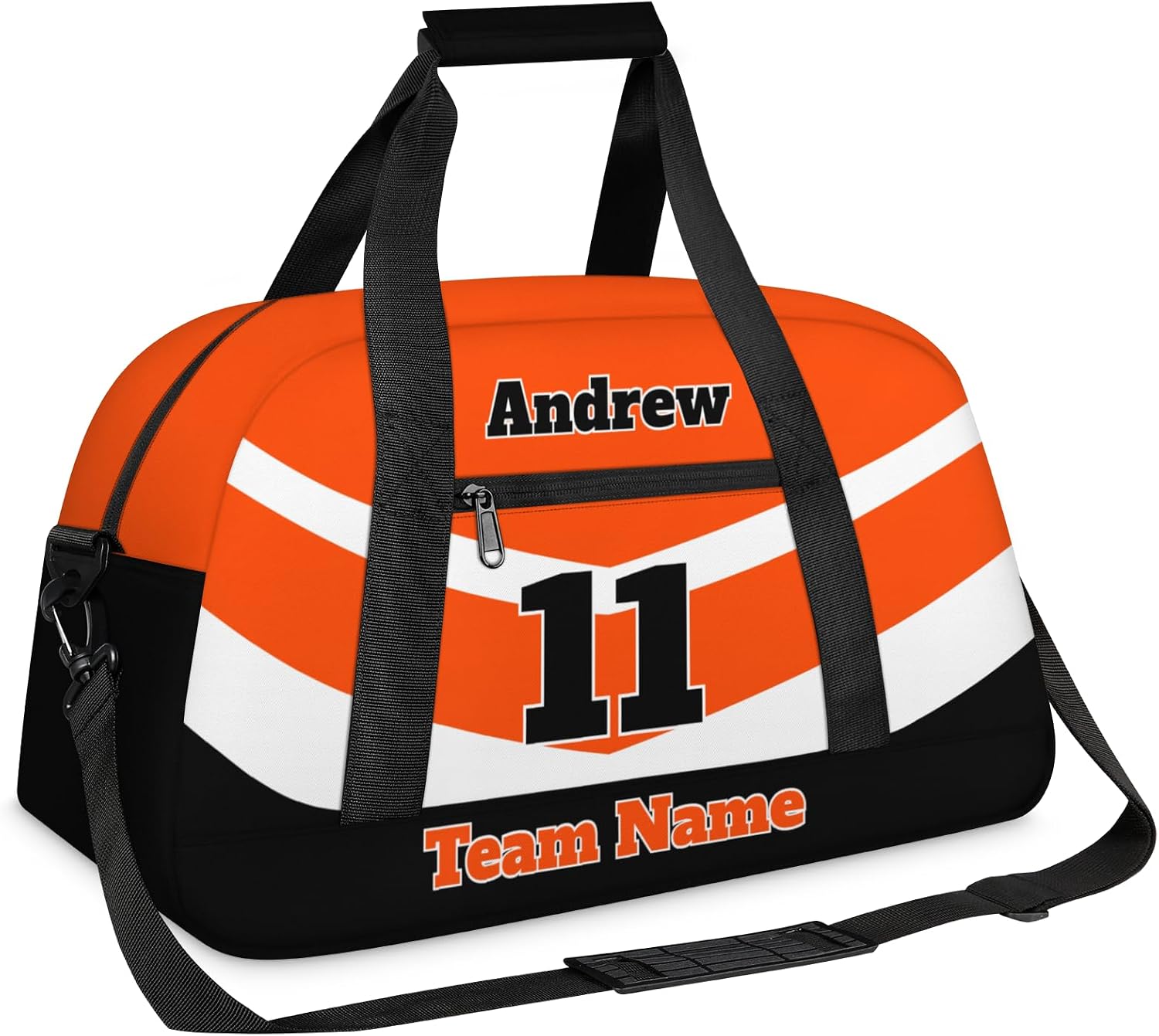 Basketball Soccer Gifts for Boys Girls - Custom Sports Duffle Bag, Personalized Name & Team Bag, Water-Resistant Gym Bag for Basketball, Soccer, Volleyball | N-Orange Black