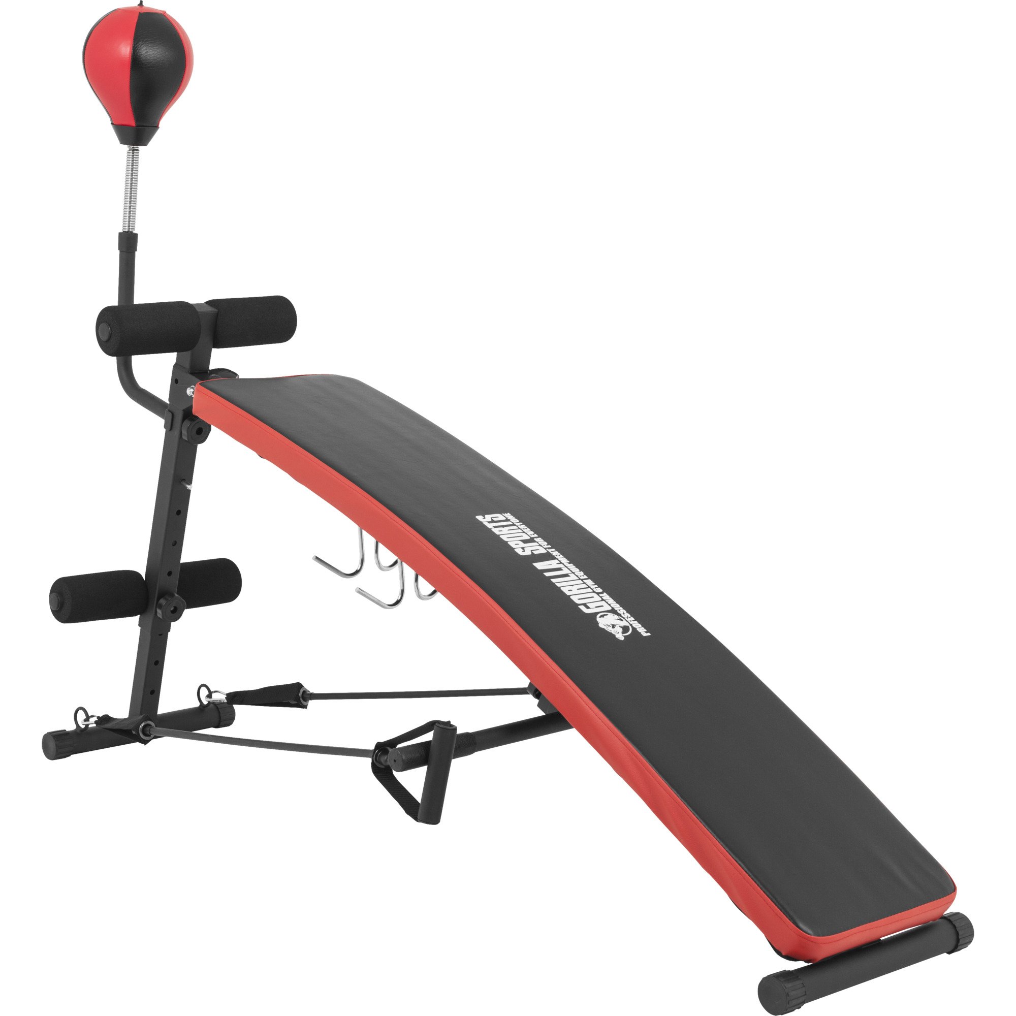 GORILLA SPORTS Panca Addominali Multifunzione - Regolabile E Pieghevole Con Mini Sacco Da Boxe E Elastici, Perfetta Per Home Fitness