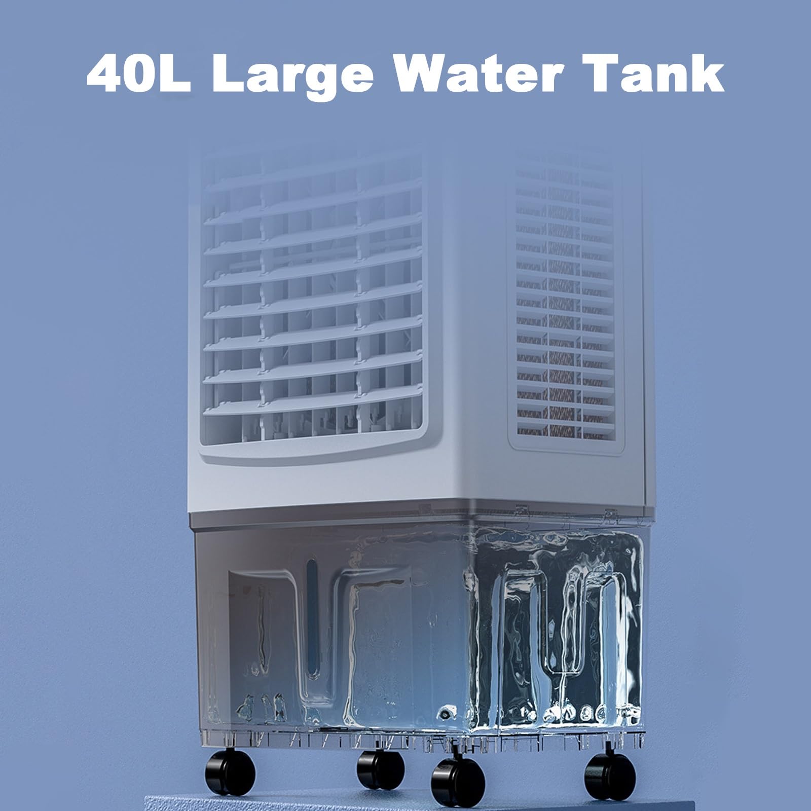 Ventola di raffreddamento con serbatoio dell'acqua da 40 l, pale turbo, ruote – aria fredda AC ventilatore per camera da letto, casa, ufficio, grandi stanze