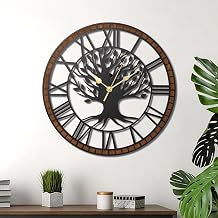 Tree of Life Metal Wall Clock Wooden Frame Farmhouse Wall Decor