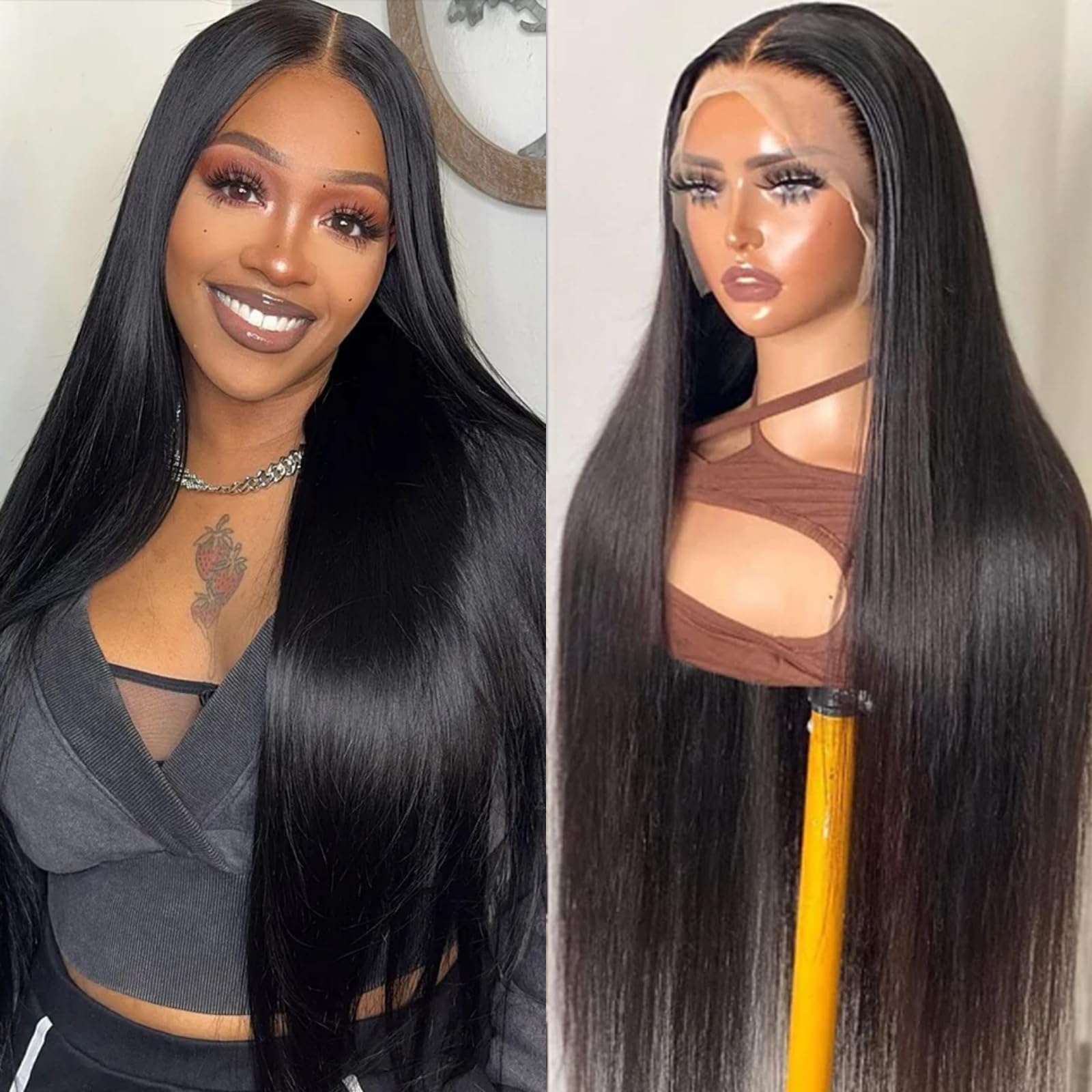 20 Inch 13x6 200% Density HD Lace Front Wigs Human Hair Wig Bone Straight Human Hair Wigs Glueless Brazilian Real Lace Frontal Wigs Pre Plucked with Baby Hair