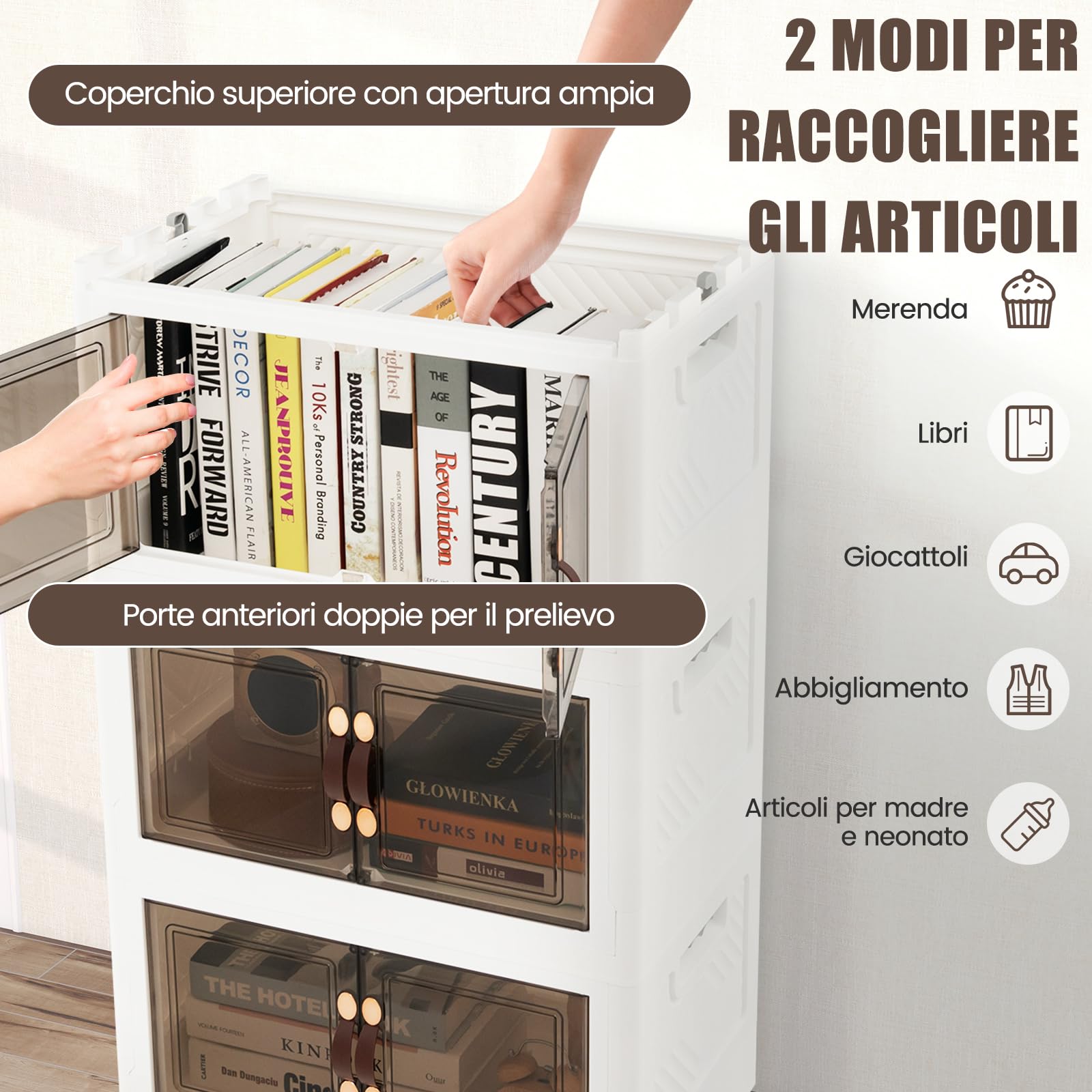COSTWAY Scatola Portaoggetti, Contenitori in Plastica con Coperchio e 4 Ruote, Contenitore Pieghevole Impilabile per Soggiorno, Cucina e Camera da Letto (L-Set di 4)