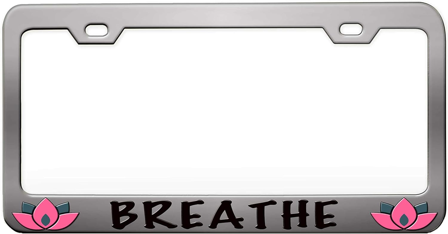 Breathe Yoga Chrome Steel Metal License Plate Frame Auto Car SUV Tag Holder, T41