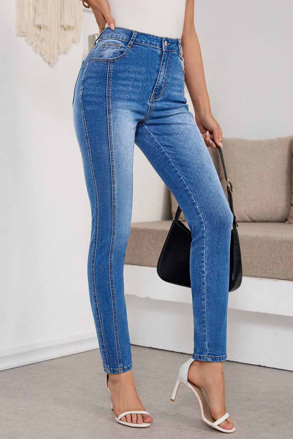 SHEWIN Women's Skinny Jeans Stretchy High Waisted Denim Jeggings Size 4-18 - Image 3