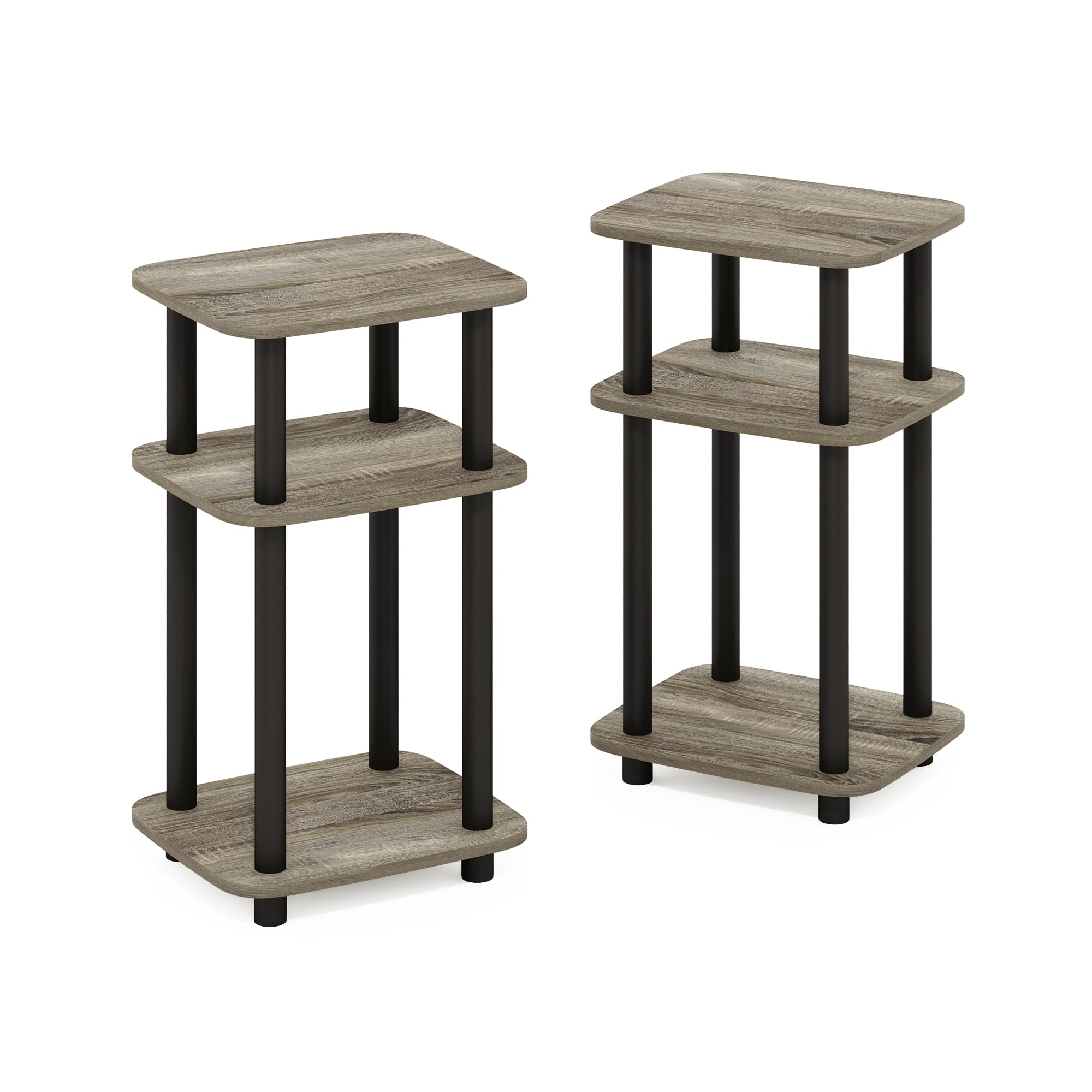 Furinno Just 3-Tier Turn-N-Tube Curve End Table, Side Table, 2-Pack, French Oak/Black