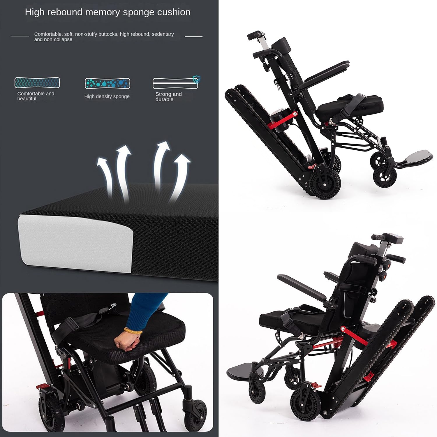 Nuovo montascale elettrico + combinazione di sedia a rotelle manuale 2 in 1, sedia a rotelle intelligente per salire e scendere le scale,pieghevole leggero,batteria da 13A,carico massimo 330 libbre