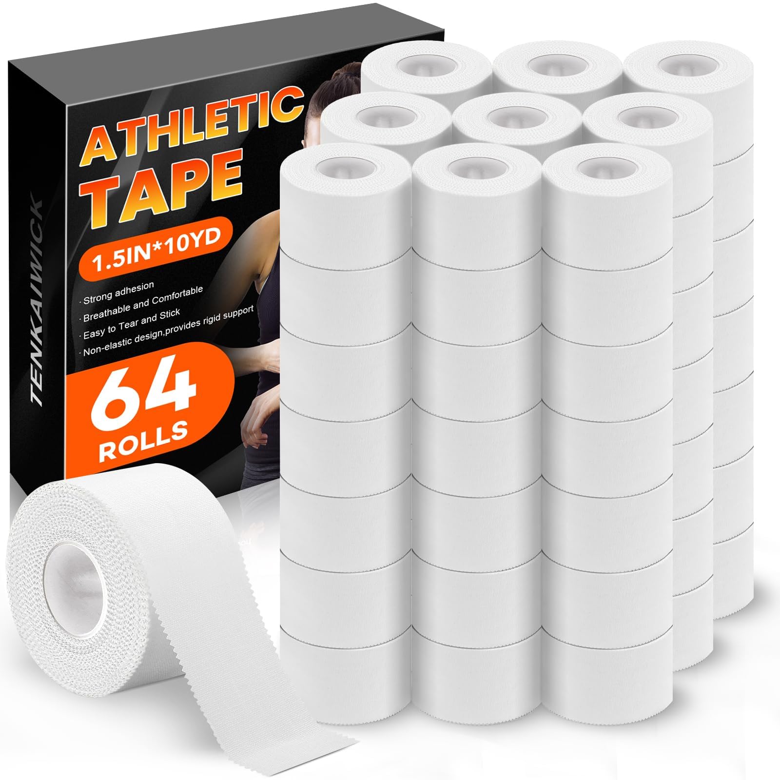 64 Pack Athletic Tape White Sports Tape for Wrist Ankle Protection Sports Tape Athletic No Sticky Residue Easy