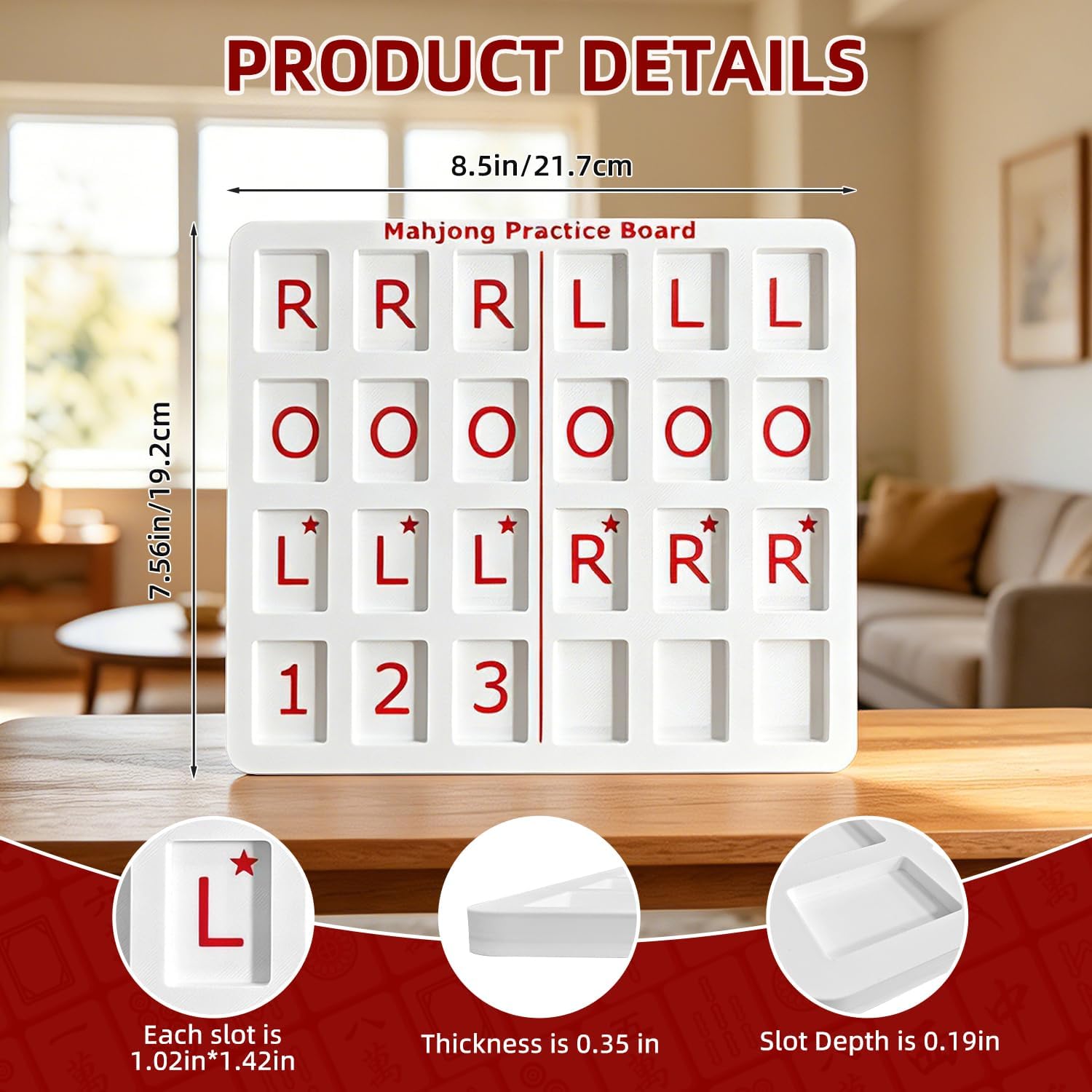 American Mahjong Practice Board | Solo Mahjong Board for Beginners & Advanced Players | Non-Slip Tile Organizer Tray with R/L/O Markers | Standard Size Mahjong Accessory for Solo Practice & Club Games image 4