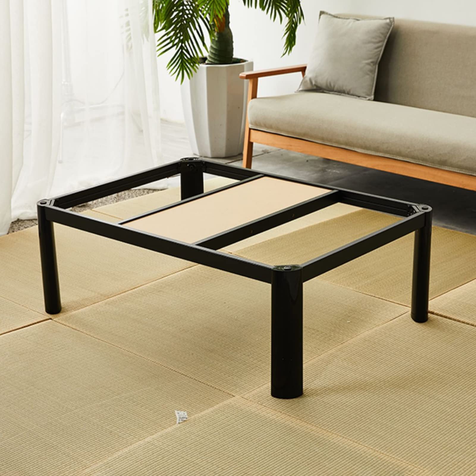 Stół grzewczy składany do przechowywania Tatami stolik kawowy Zimowe domowe stoły grzewcze Stół grzewczy + kołdra + dywan + grzejnik，Black-75x75x41cm