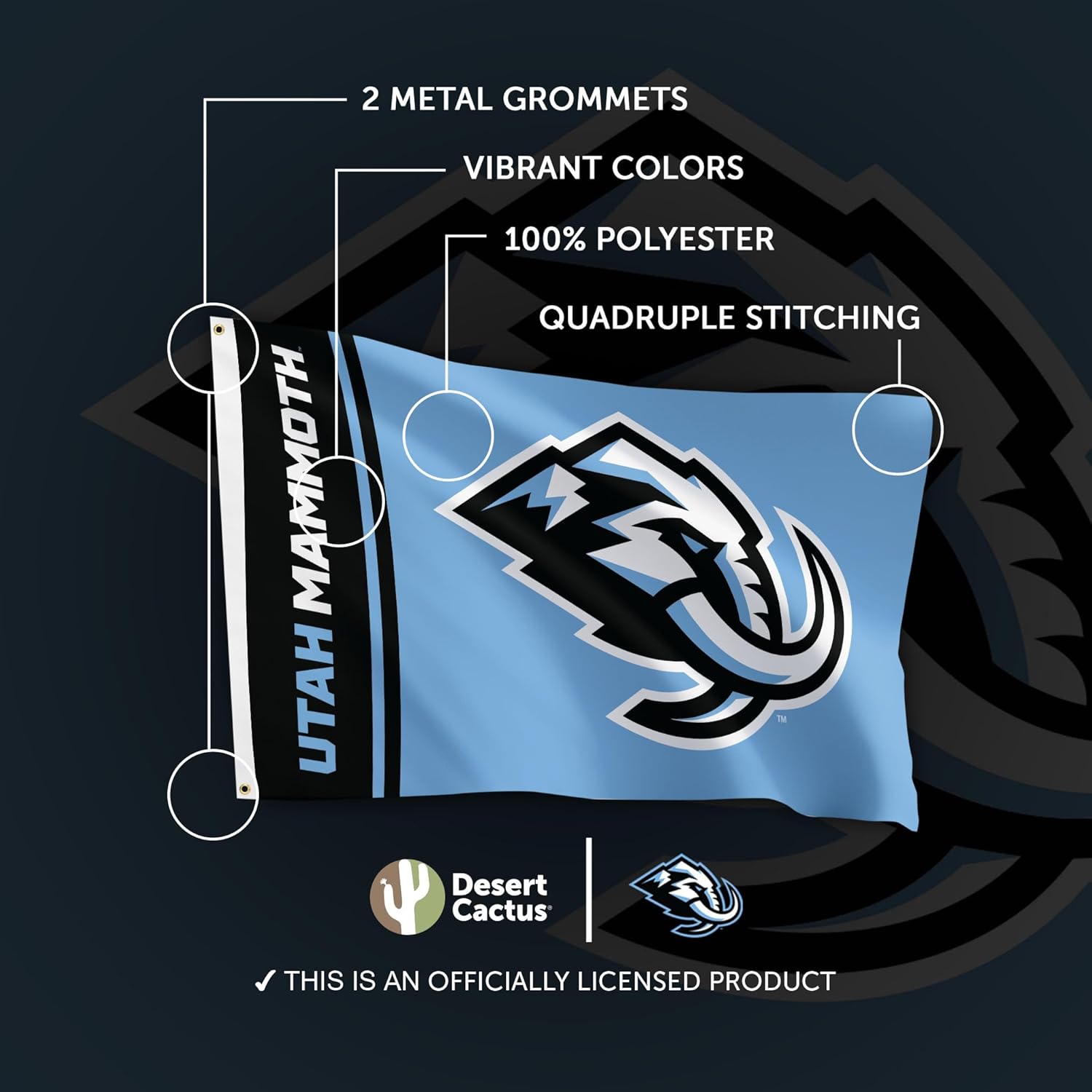 Desert Cactus Utah Mammoth Flag NHL 100% Polyester Indoor Outdoor 3x5 feet National Hockey League Team Flags (Flag Team Name)
