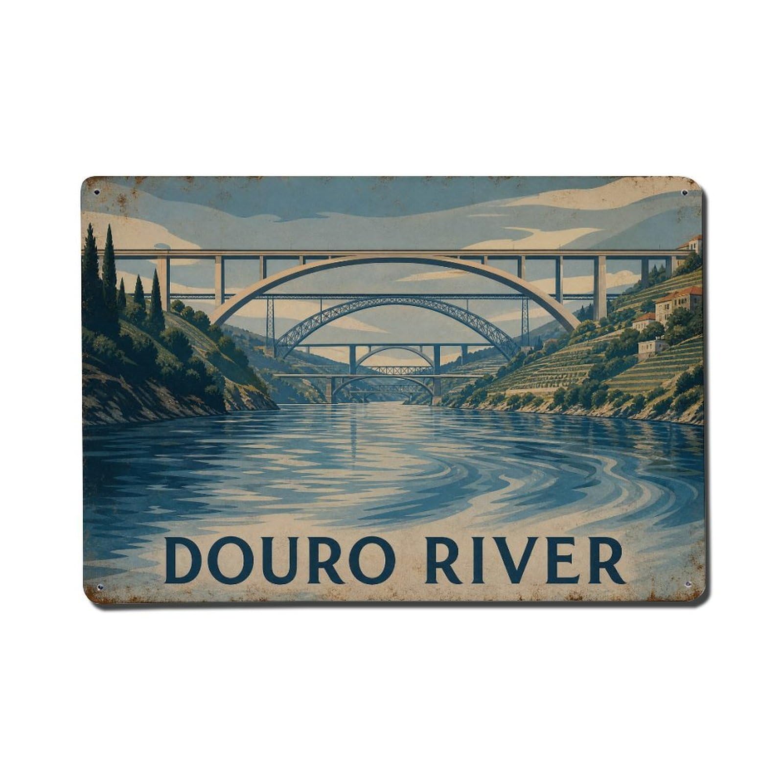 Yrnq 08X12inch Vintage Style Vintage Douro River Scenic Waterway Cruise Portugal Metal Tin Sign