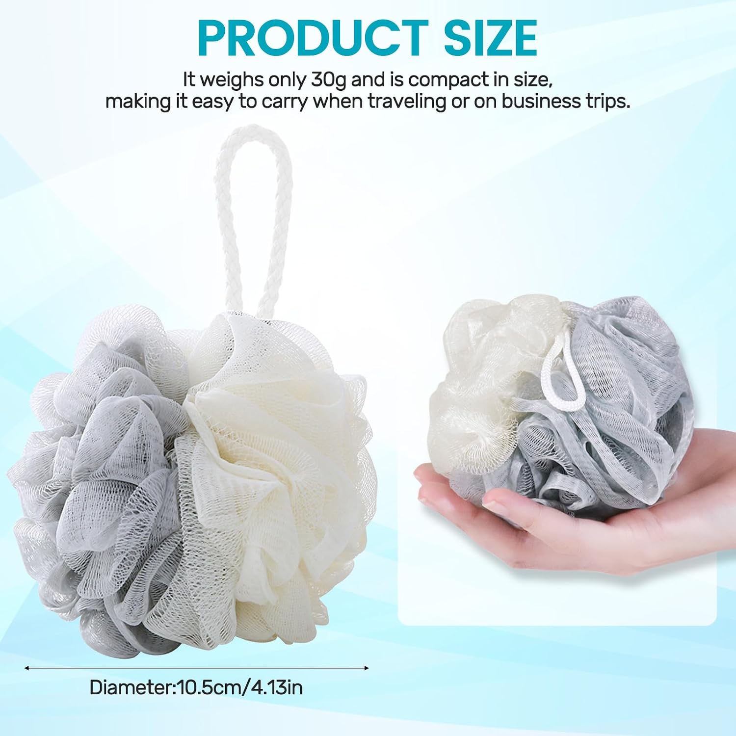 10 Pack Soft Travel Loofah with Individually Wrapped, 4 Inches Small Travel Bath Pouf Shower Loofah Sponge for Body Exfoliating, Lanyard Design, Multicolor