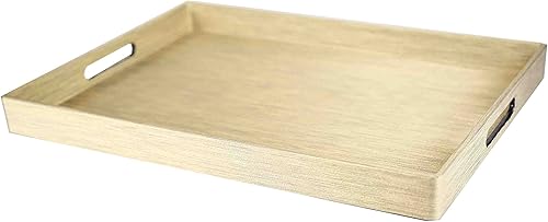 Home Basics Elegante bandeja de servicio de tejido metálico con asas recortadas, color dorado