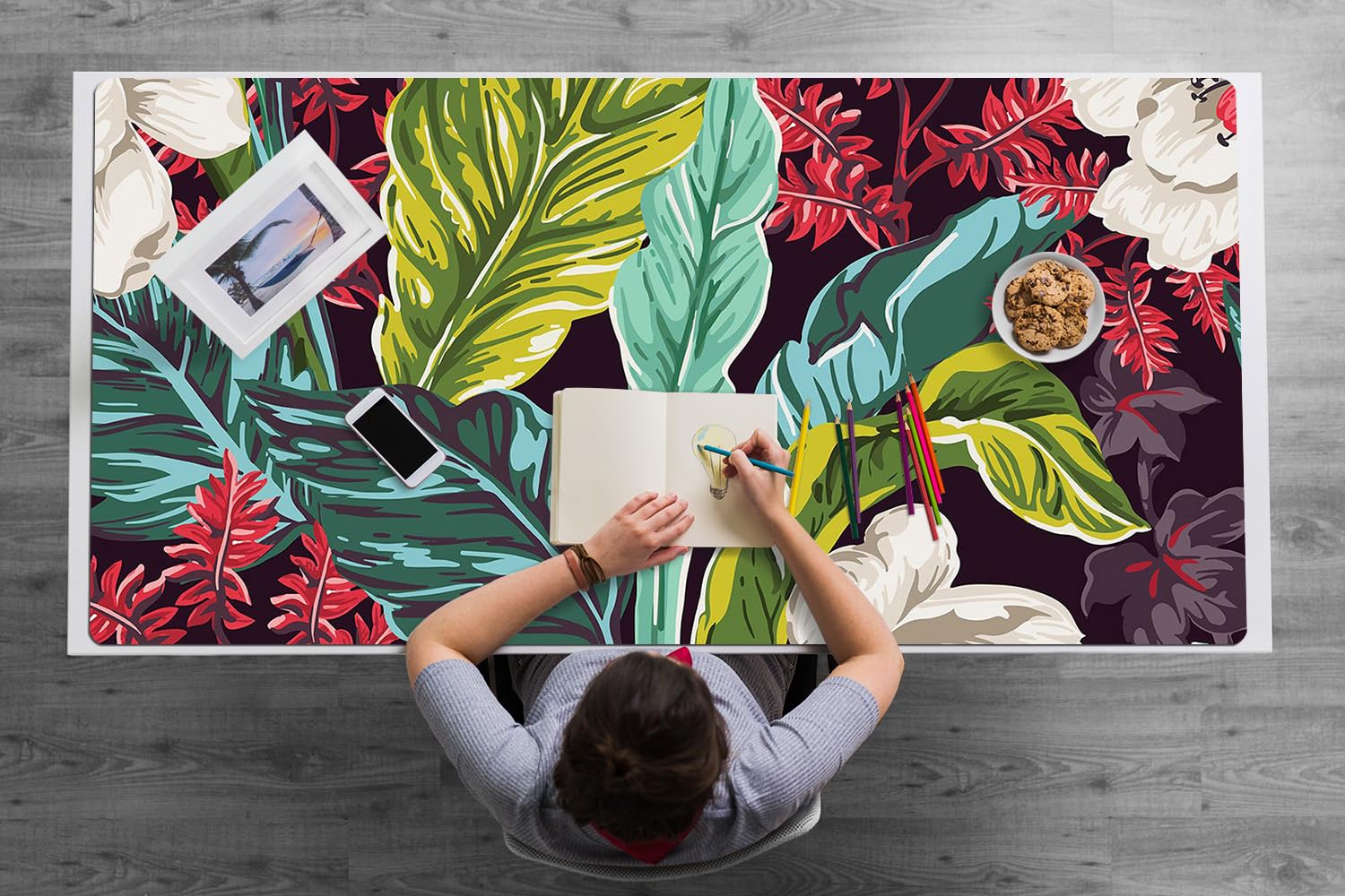 Sottomano da Scrivania 120x60 cm Antiscivolo per Ufficio e Casa Facile da Pulire Impermeabile Superficie Protettiva Protezione e Decorazione in Vinile PVC - Motivo floreale