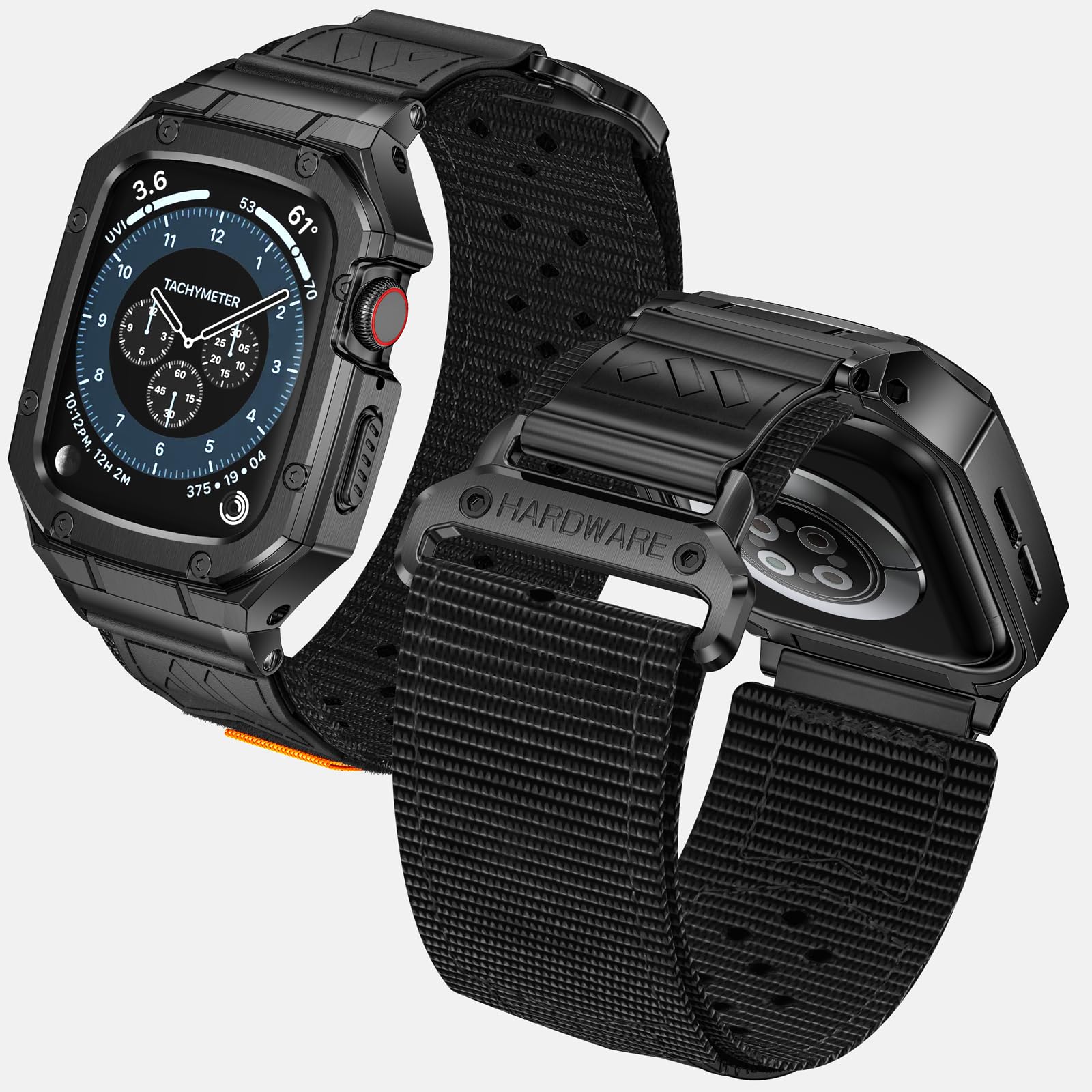 BAITEYOU Cinturino con custodia compatibile con Apple Watch Band per serie 9 8 SE 7 6 5 4 3 2 1 49 mm 45 mm 44 mm 42 mm 41 mm 40 mm 38 mm, custodia robusta in acciaio inossidabile per cinturini iwatch