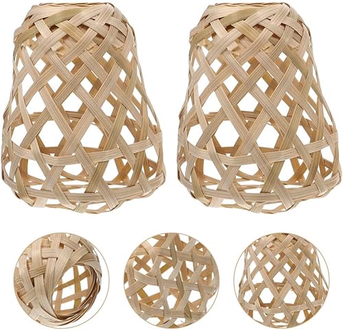 Miniatura 9 de Didiseaon Pantalla de lámpara de mimbre, 4 piezas, mini pantallas de bambú tejidas redondas, cubiertas de lámpara rústicas, pantallas de luz retro,