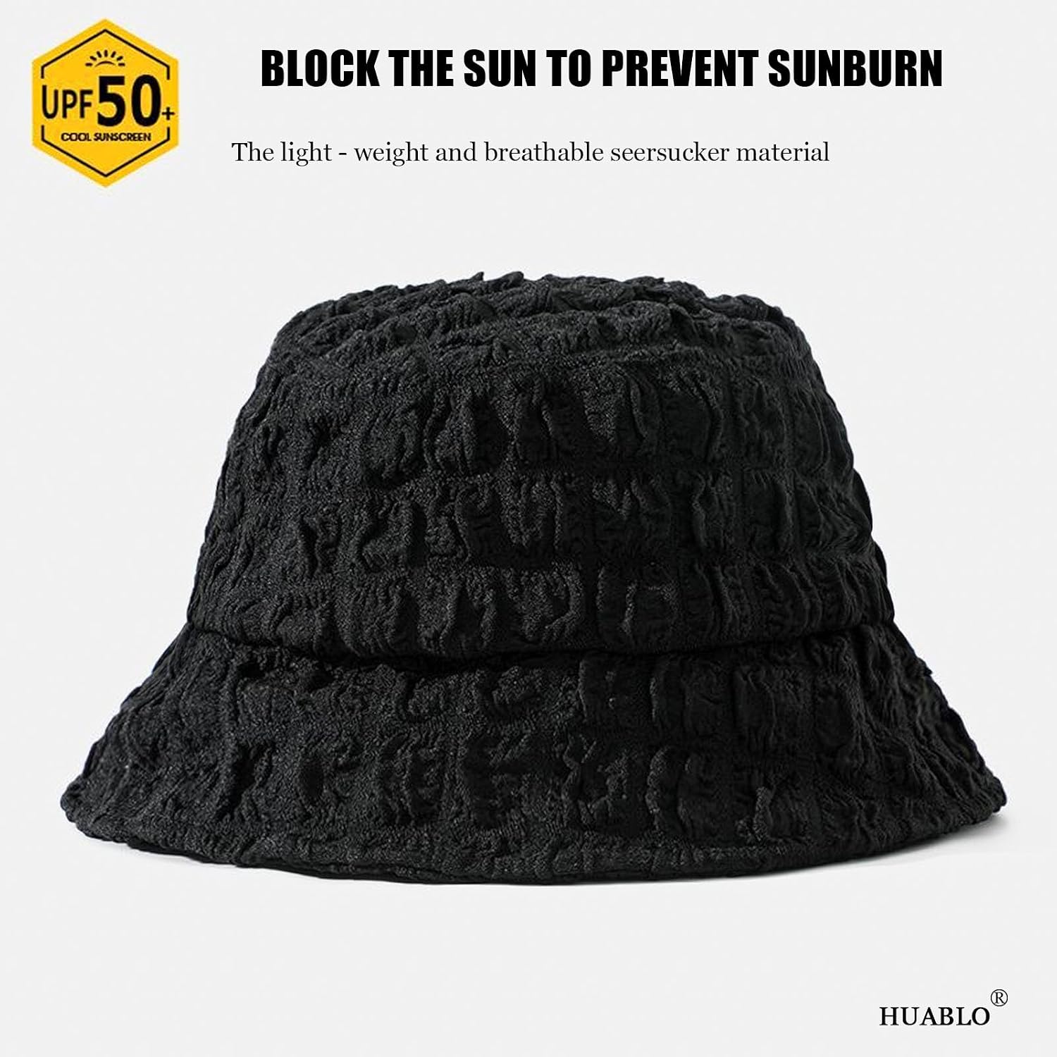 huablo]Bucket Hat Women, Lightweight Beach Fishing Hat, Vacation Seersucker Jacquard Bucket Caps for Women