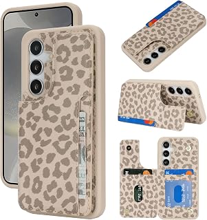 iCoverCase Compatible with Samsung Galaxy S24 Plus Case with Card Holder, S24 Plus Wallet Case for Women Men [RFID Blocking] PU Leather Protective Phone Case for S24 Plus 5G (Beige Leopard)