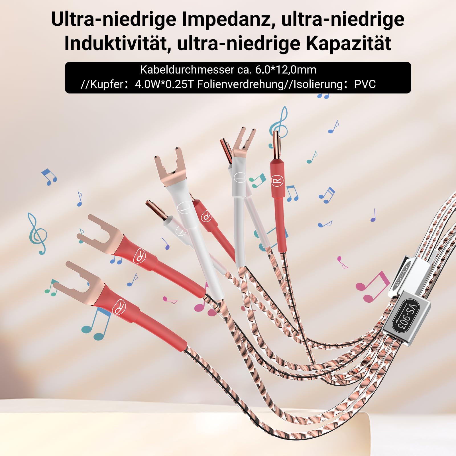 Tertullus 1 Paar High-End HiFi Lautsprecherkabel 2m VS903 Flaches OFC-Kupfer 17AWG(1.0 mm²) verdrillt massiv HiFi Dynamisches Lautsprecherkabel mit Bananenstecker Kabelschuhe