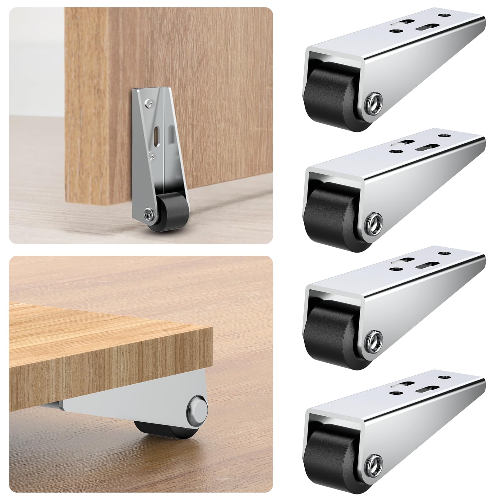 Suemisi Gate Caster Wheels Replacement, 4 Pcs Rubber Swivel Casters – Non-Slip Rolling Pulley for Garden Gates, Fence & Furniture, Directional Wheel