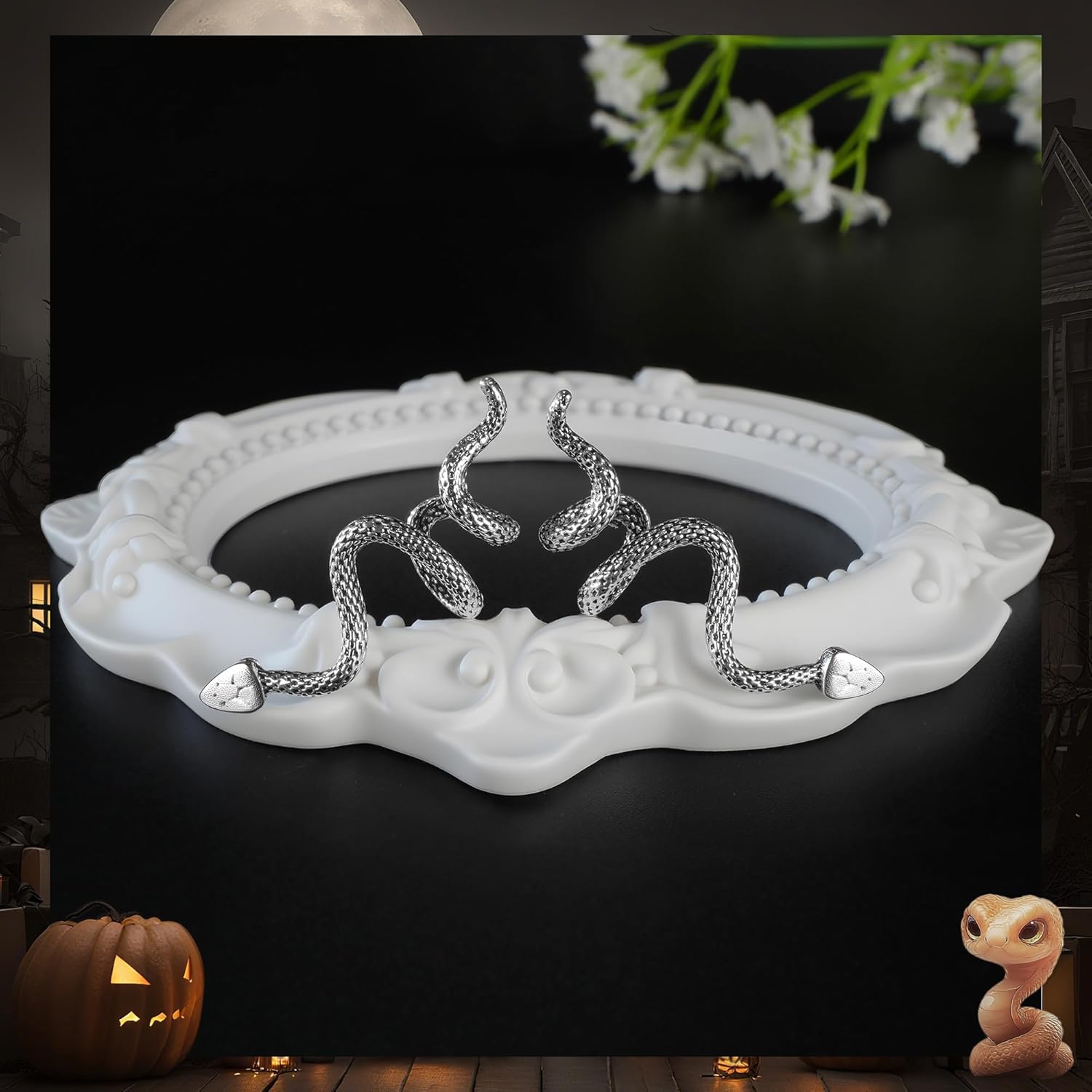 Silver Snake Earrings, Gothic Jewelry as Gothic Costume Women Snake Jewelry for Women as Halloween Costume Halloween Jewelry for Snake Accessories (1.5 inches-2 inches) - Image 2