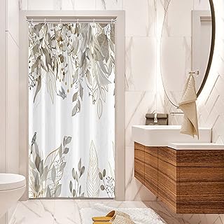 Beige Leaves Stall Shower Curtain, Beige Weeping Branches Leaves Plants Floral Birds Small Dorm Bathroom Curtain, Botanical Narrow Shower Curtain for Bathroom Set with 6 Hooks, 36Wx72L