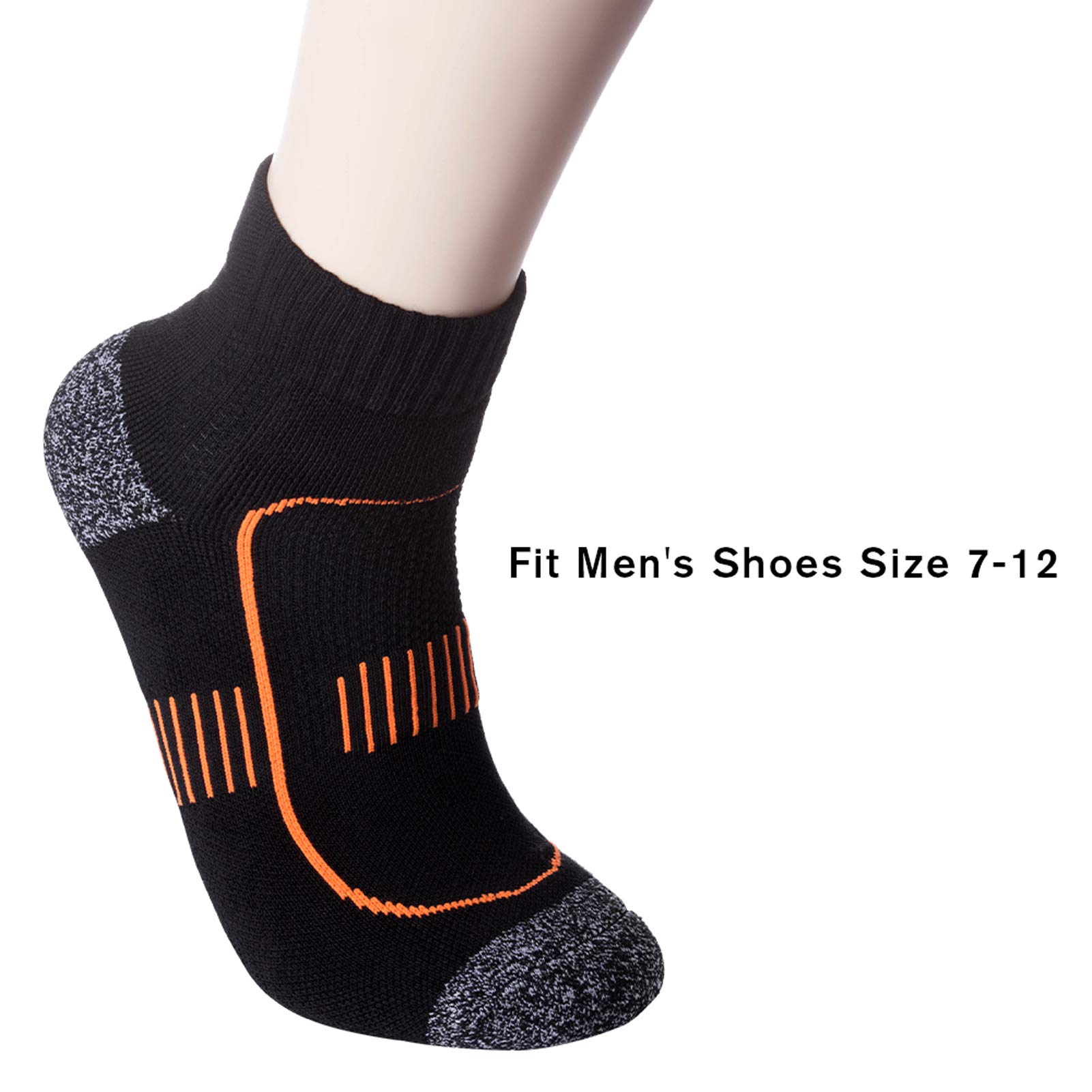 Men's 5-Pack Black Cushioned Anti Odor Blister Proof Quarter Crew Compression Running Socks, Size 7-12