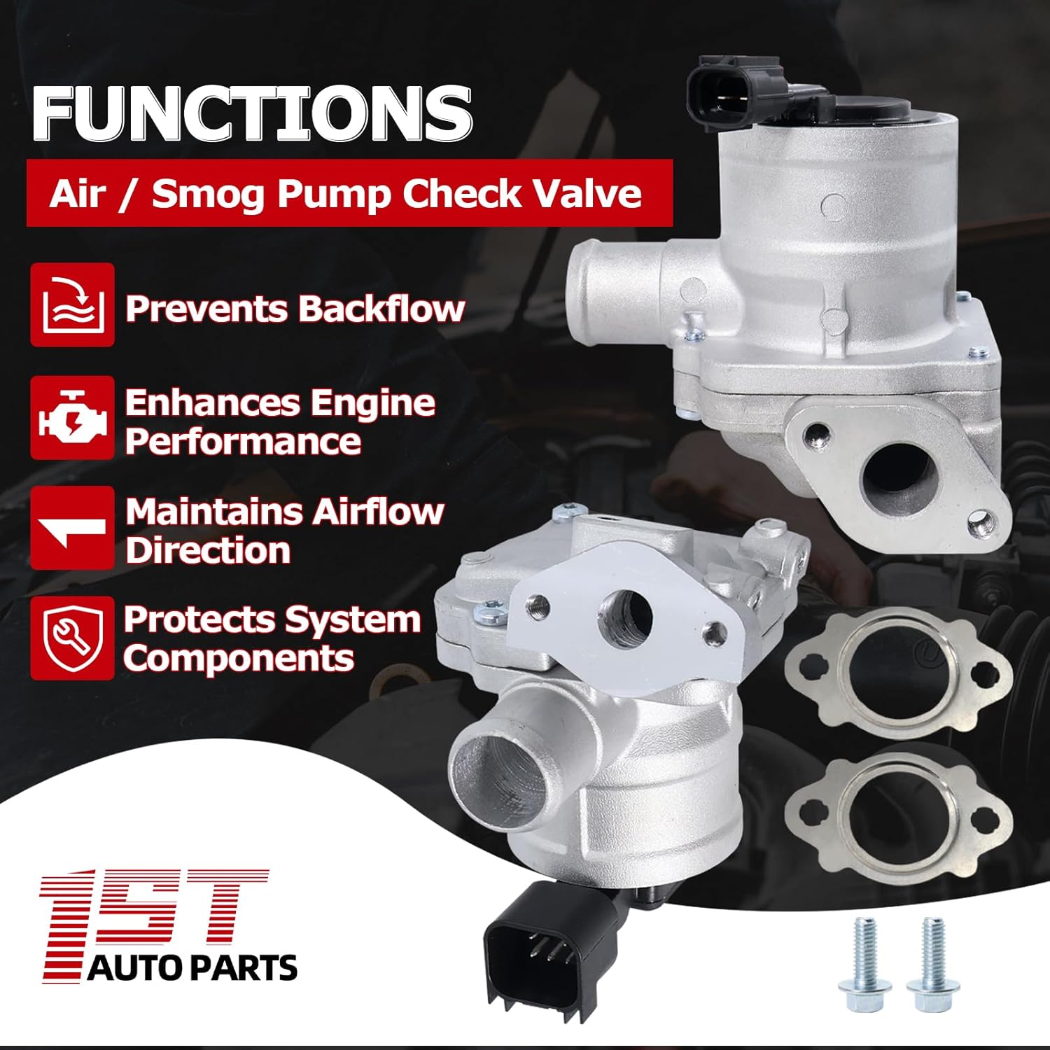 1ST Secondary Air Inject Check Valve Set of 2 with Gasket for Subaru Forester 2005-2013, for Impreza 2006-2012, for WRX 2013-2019 Replaces OE: 911-169 911-170 14864AA020 14719AA033