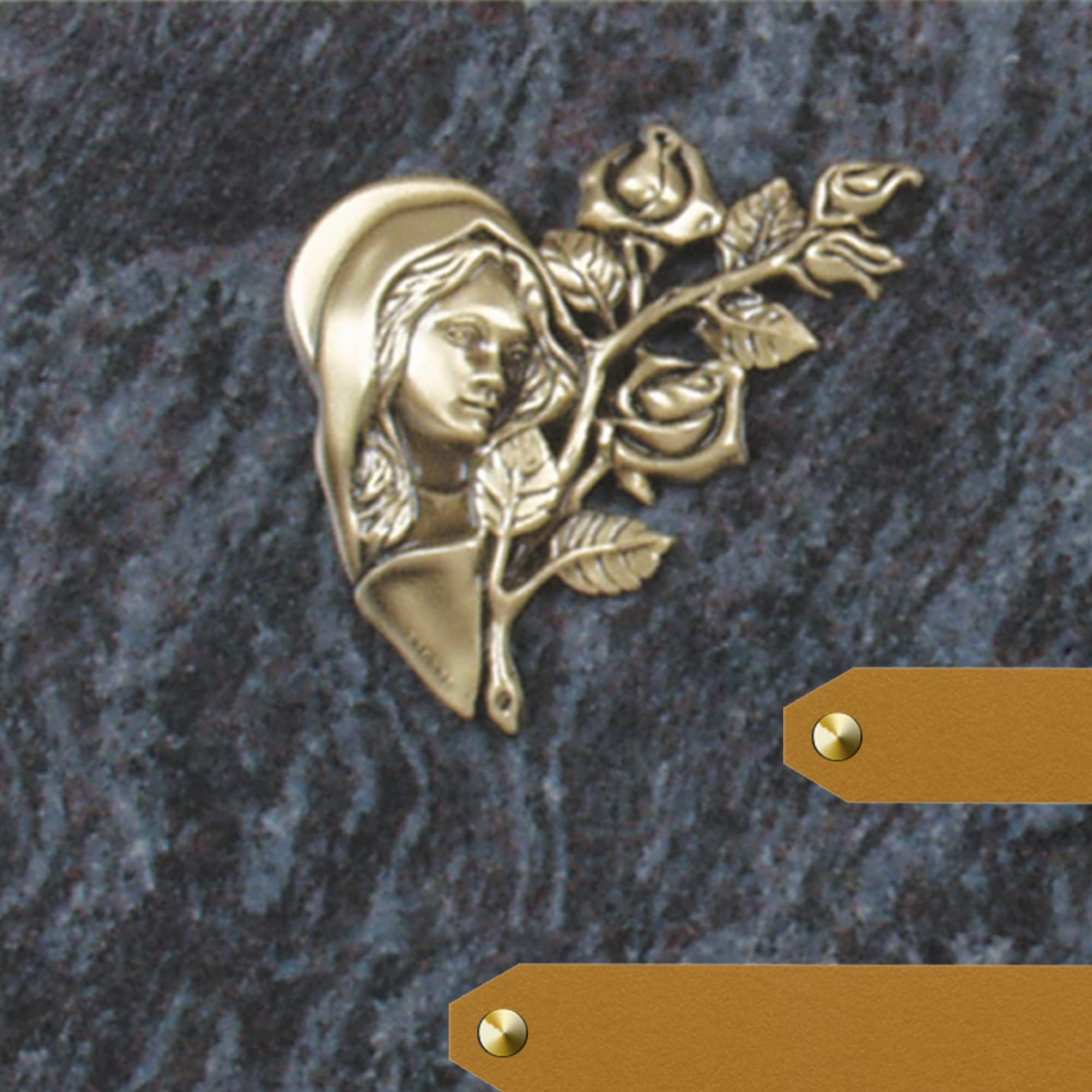 Plaque funéraire personnalisée - Granit - assemblée en France - bronze Vierge Marie - H 20 X L 30 cm - 2 textes