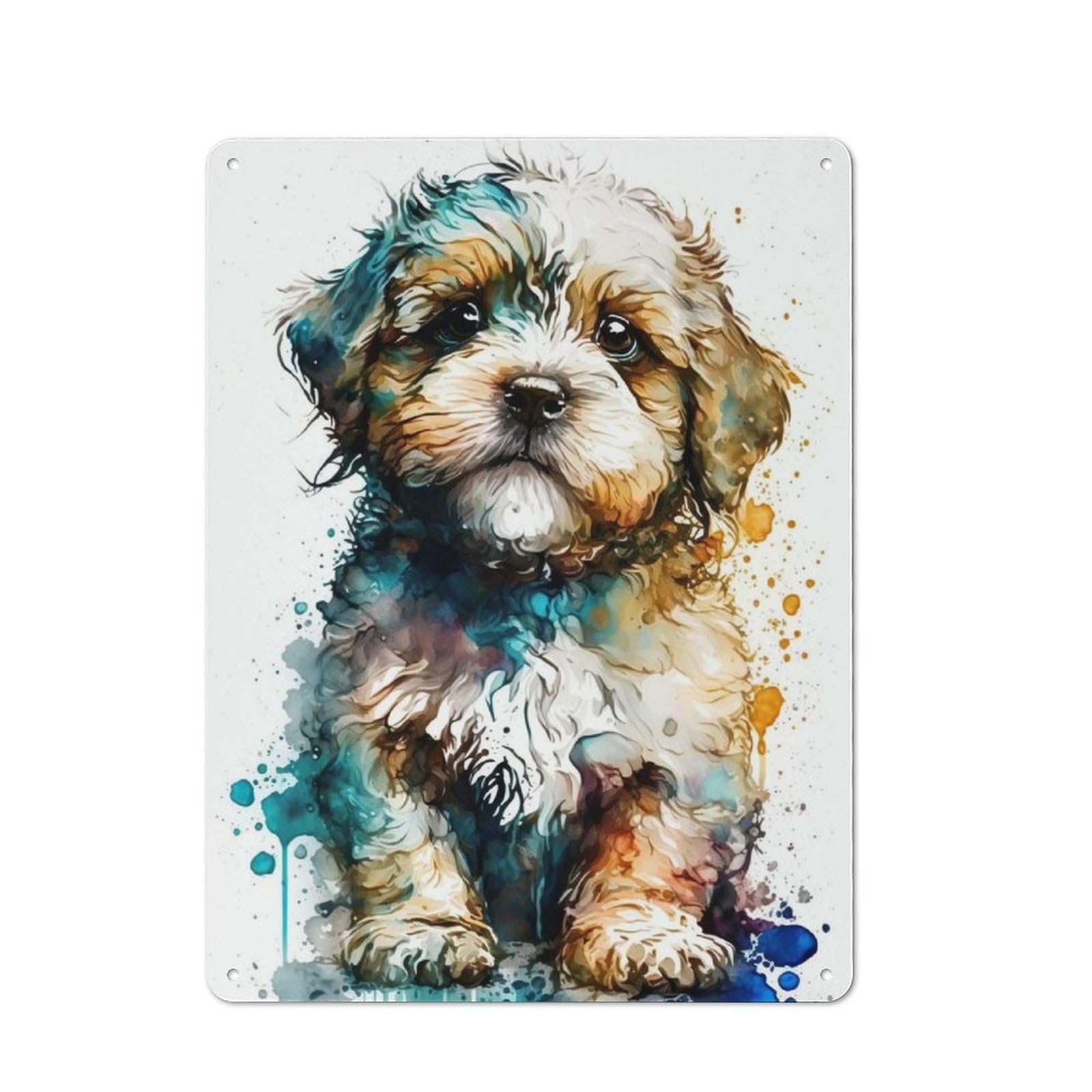 Junmoney Dog Watercolor For Lounge Or Reading Corner, Retro Metal Plaque 40X30cm, For Vintage Wall Decor Fans, For Metal Sign Collectors