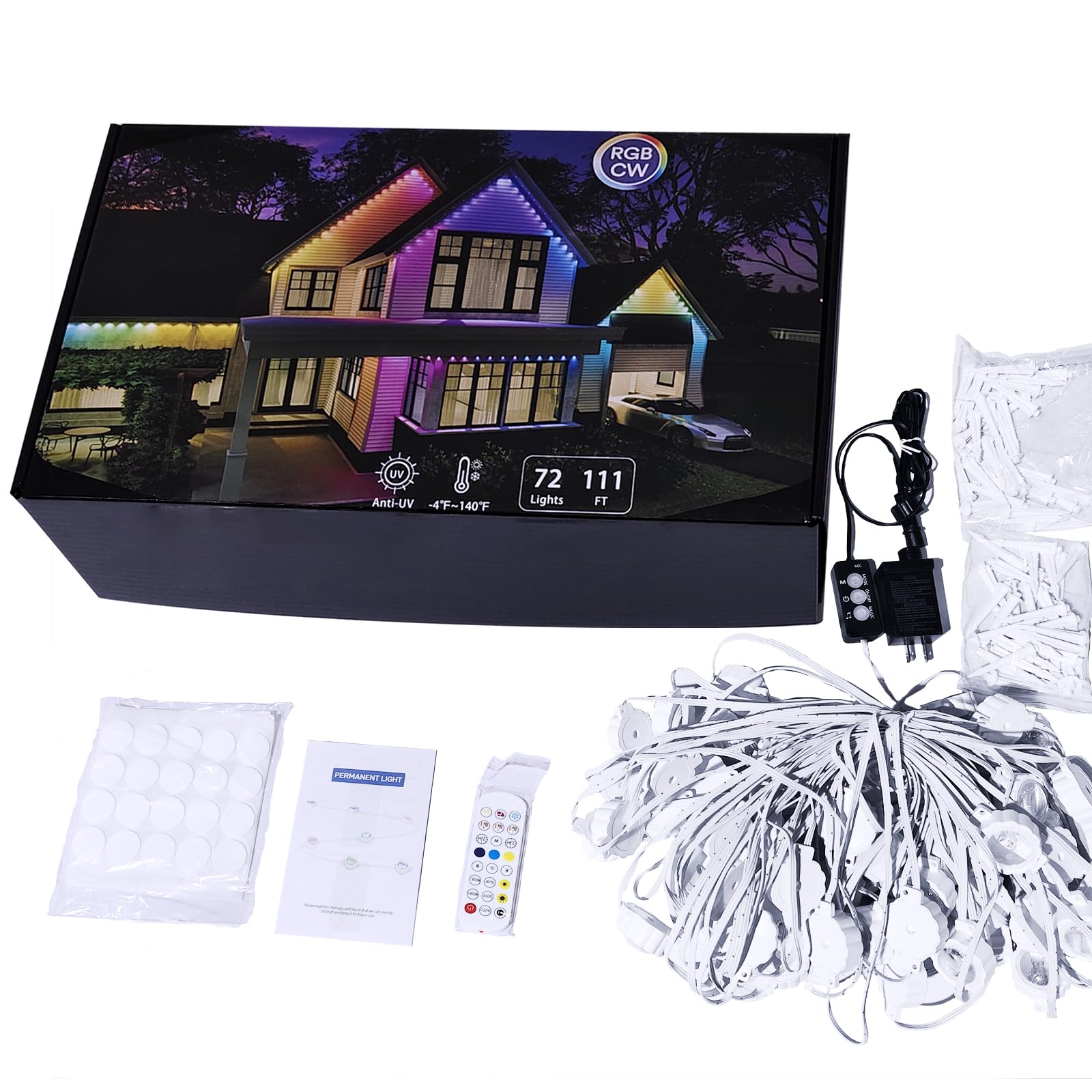Dauerleuchten für Zuhause, Smart Christmas mit 72 Szenenmodi, Traufe wasserdicht IP68 alle Weihnachtsdekorationen, funktioniert Alexa und Google Assistant (15 Fuß)