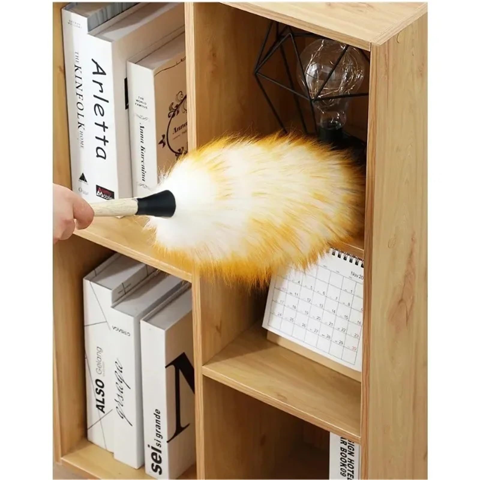Plumero Atrapapolvo Colector de Polvo Lana, Mango Madera, Ligero antiestático, Lavable for Limpieza del Coche en el hogar(Scalable1PC)