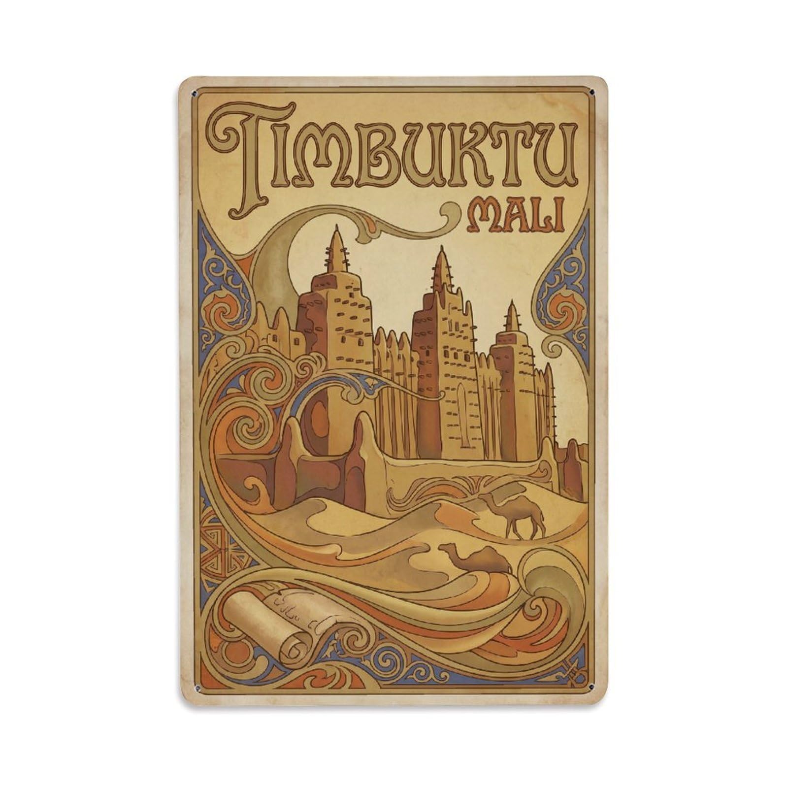 Gead 8X12inch Style Travel Retro Mali Timbuktu Metal Tin Sign