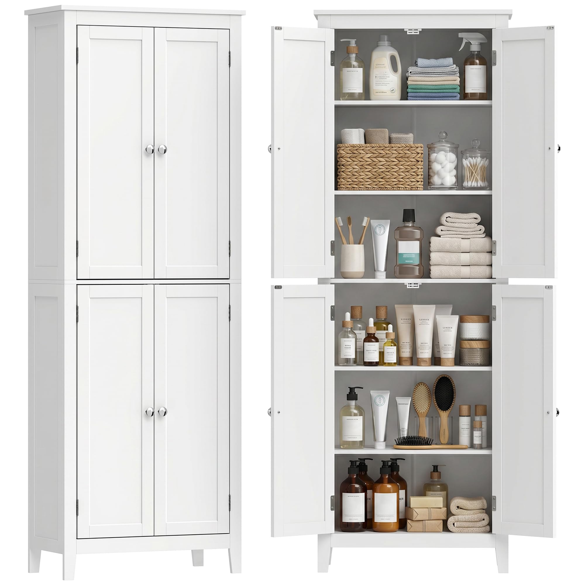 HOMCOM Badezimmerschrank mit Türen für Wohnzimmer 60 x 30 x 170 cm Weiß