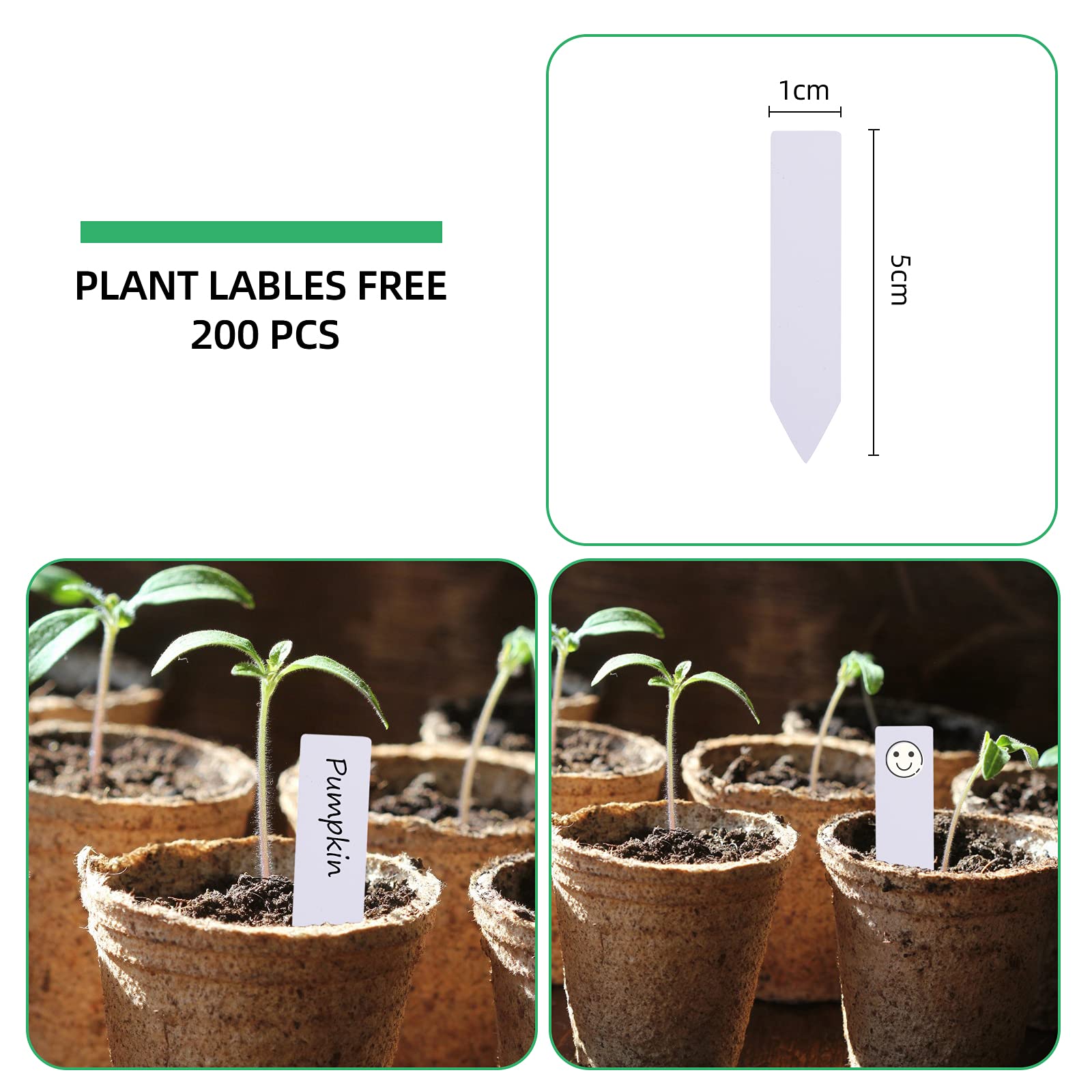 JERIA 200 Stück 8,9 cm Torftöpfe Pflanzenstarter für Sämlinge mit 200 Stück Pflanzenetiketten, Gartenkeimung, Kinderzimmertöpfe, biologisch abbaubare Samen-Starter-Töpfe Kits