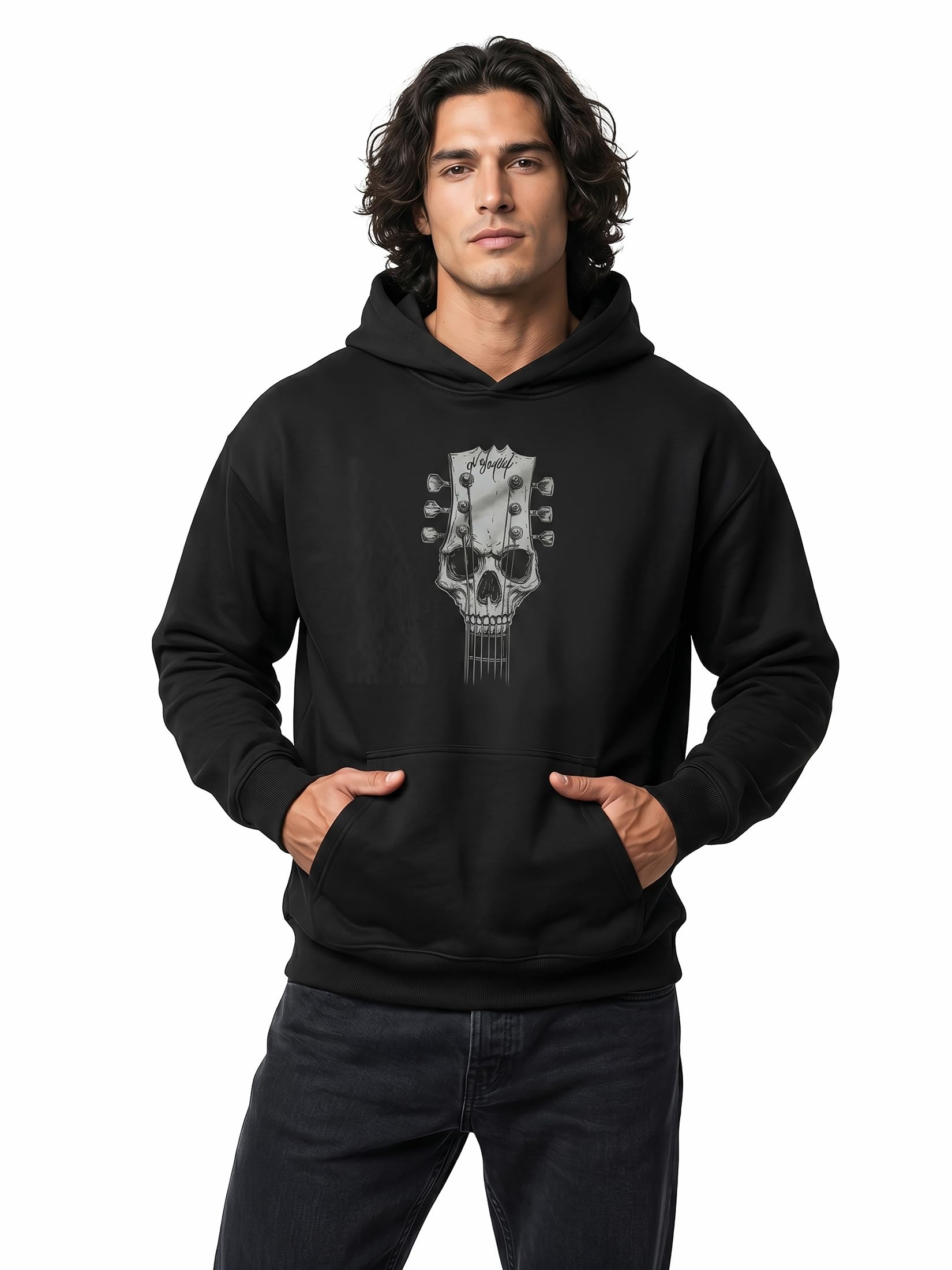 MAKAYA Hard Rock Pullover für Herren - Hoodie mit Totenkopf Gitarre