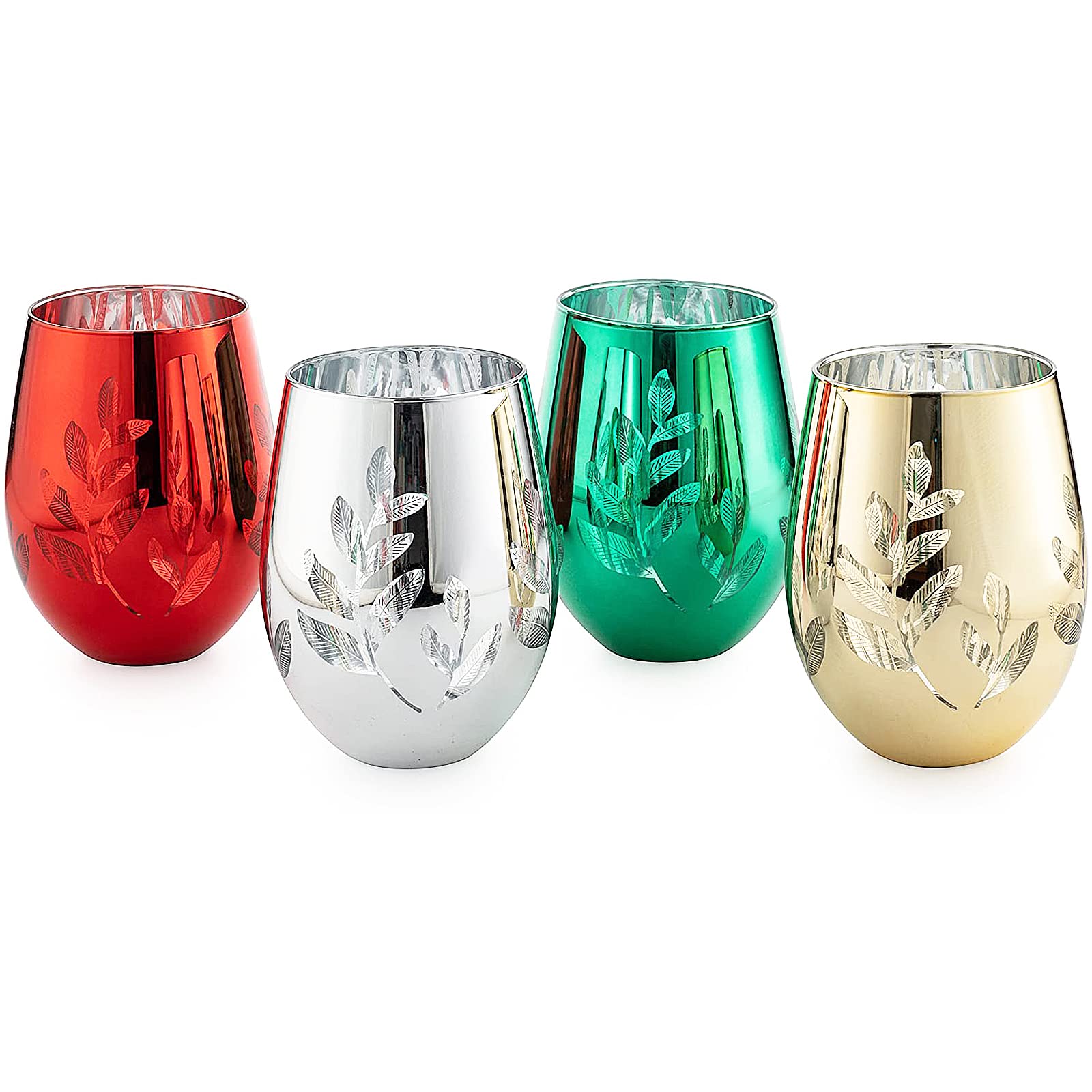 Verres à vin de Noël gravés multicolores x4 pour vos tables de fêtes de fin d'année