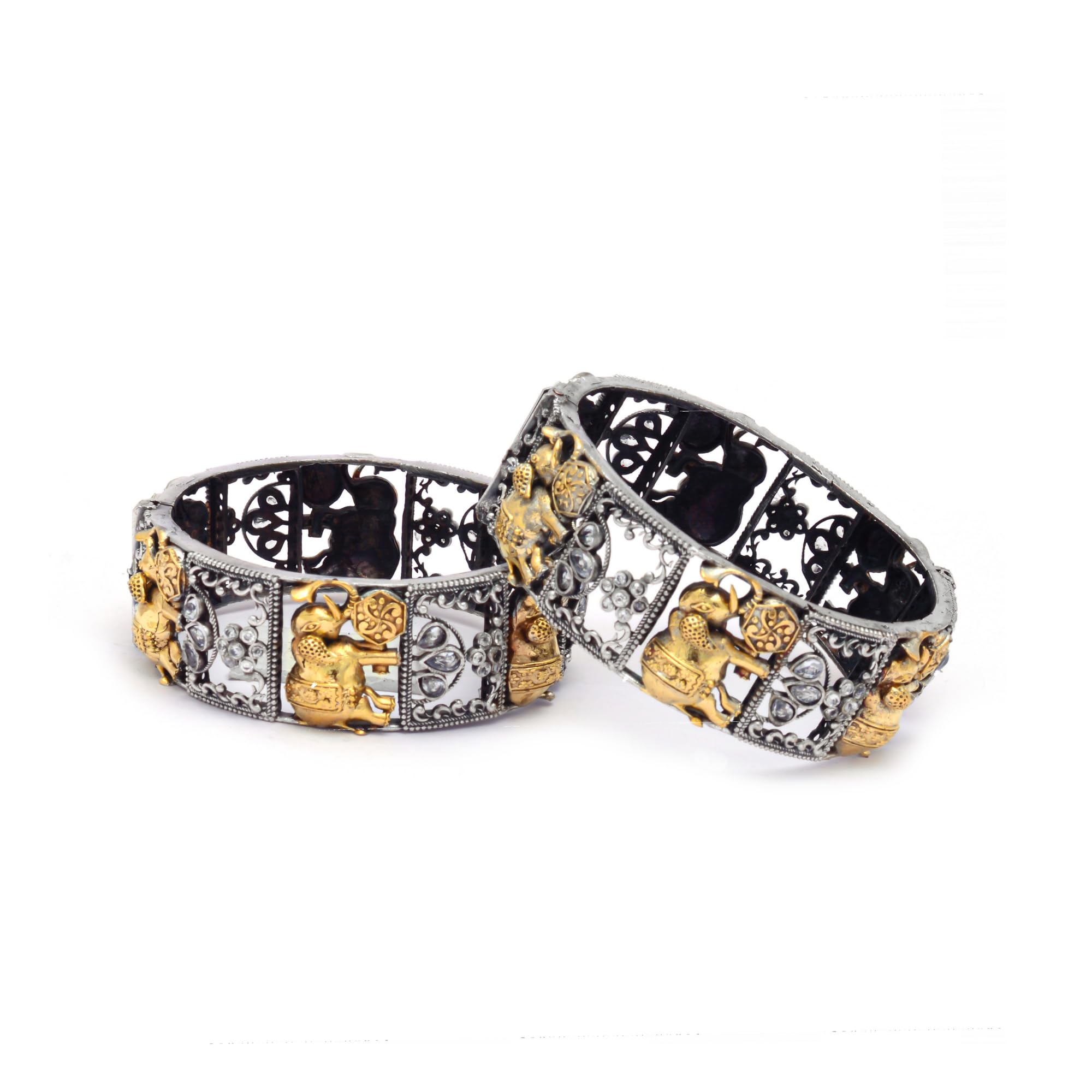 Tvayaa Art Dual Tone Bangle Oxidized Kada White Stone Elephant Design Indian Rajsthani Style Women Bollywood Jewellery (Pack-2 Piece Bangle) (B0CNRRN9WZ) Amazon Price History, Amazon Price Tracker