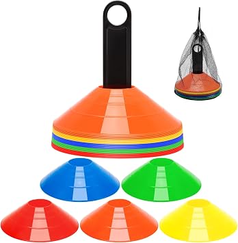 BiAnYC Soccer Cones for Sports Training,Small Sports Traing Agility Cones for Basketball Football Practice,Flexible Portable Disc Mini Cones,with Carry Bag and Holder,Set of 25 5 Colors