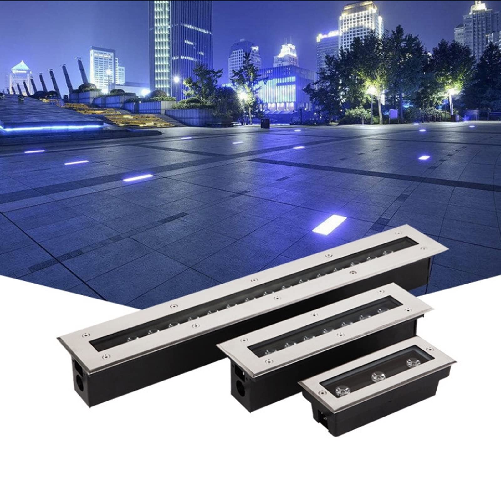 Forma a Striscia Lunga Faretti da Pavimento Incasso LED Luci Terra Acciaio Inossidabile Esterno IP67 Impermeabile Faretto per Sentieri Giardino Ponte (Color : Blue, Size : 36W-AC85-265V)